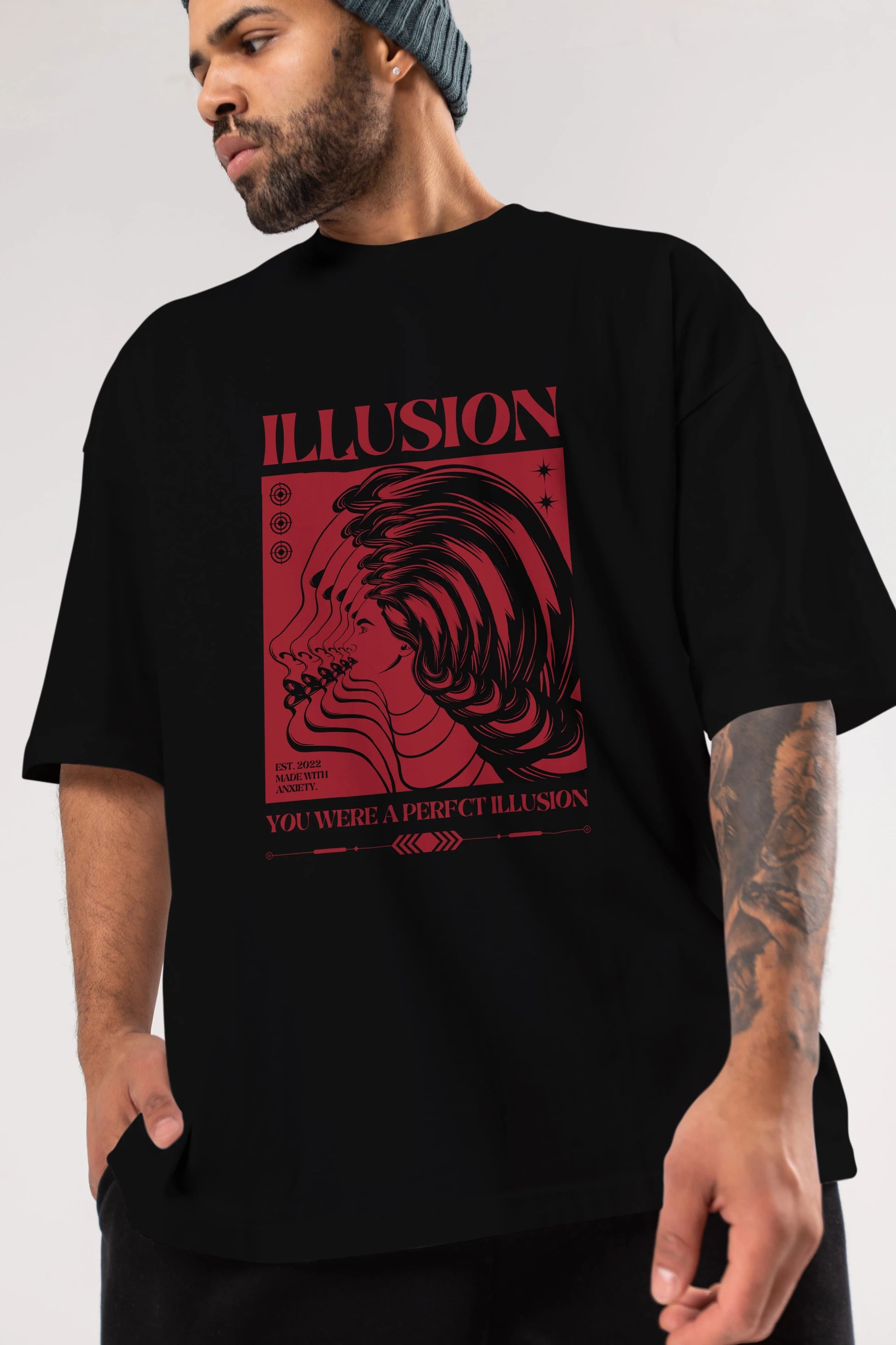 Illusion Streetwear Ön Baskılı Oversize t-shirt Erkek Kadın Unisex