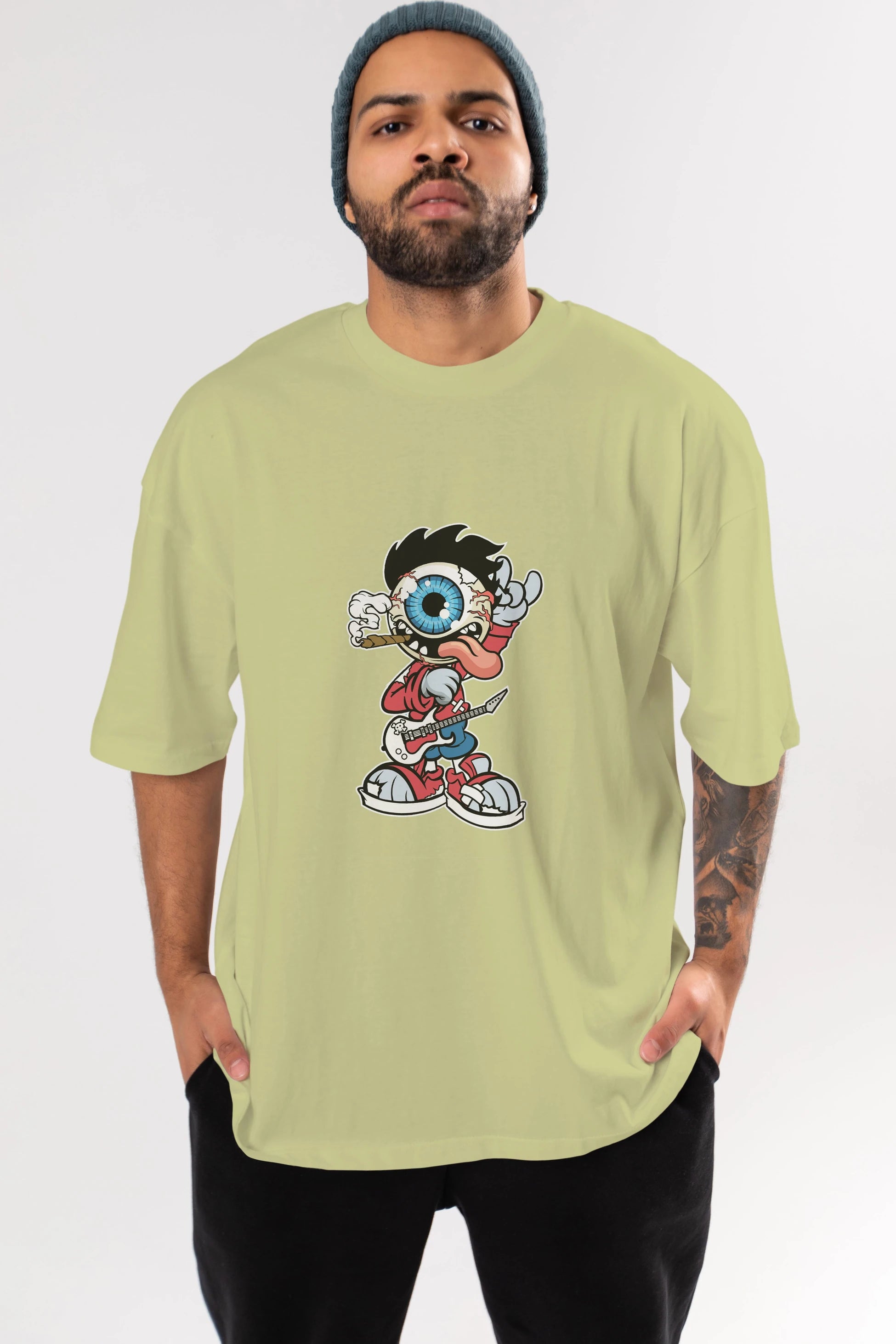 Eyeball Rockstar Ön Baskılı Oversize t-shirt Erkek Kadın Unisex %100 Pamuk tişort