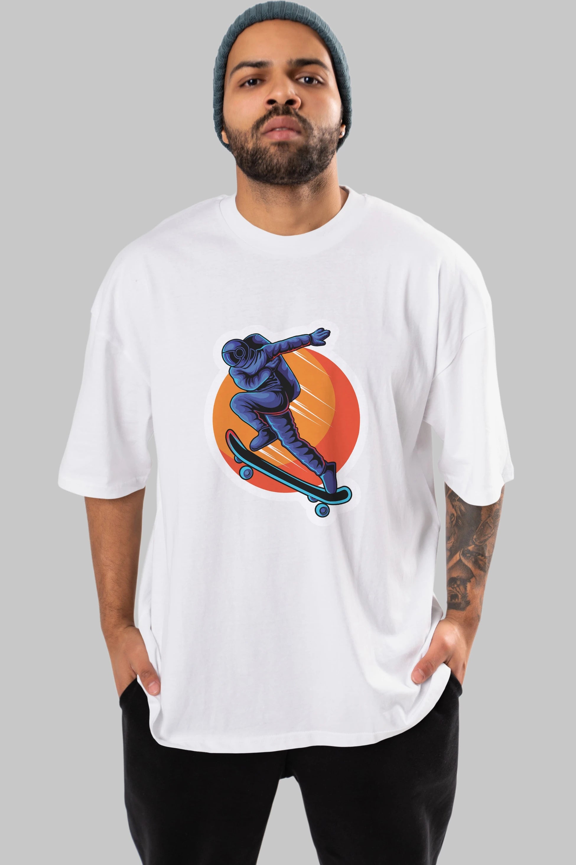 Astroskate Run Sticker Ön Baskılı Oversize t-shirt Erkek Kadın Unisex