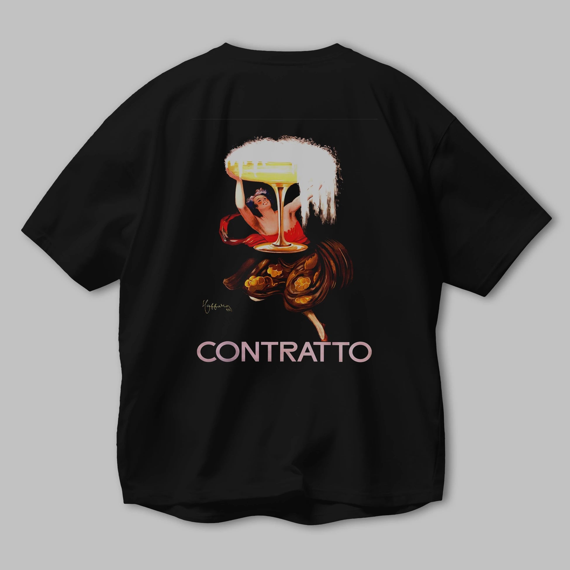 Contratto Arka Baskılı Oversize t-shirt Erkek Kadın Unisex %100 Pamuk Bisiklet Yaka tişort