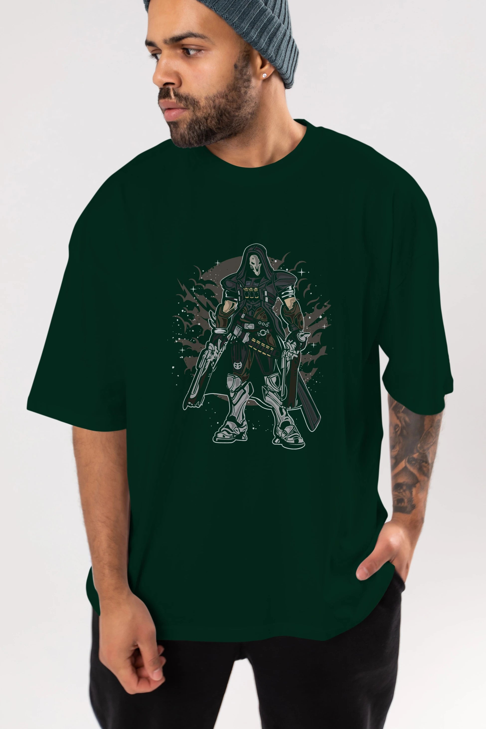REAPER Ön Baskılı Oversize t-shirt Erkek Kadın Unisex %100 Pamuk tişort