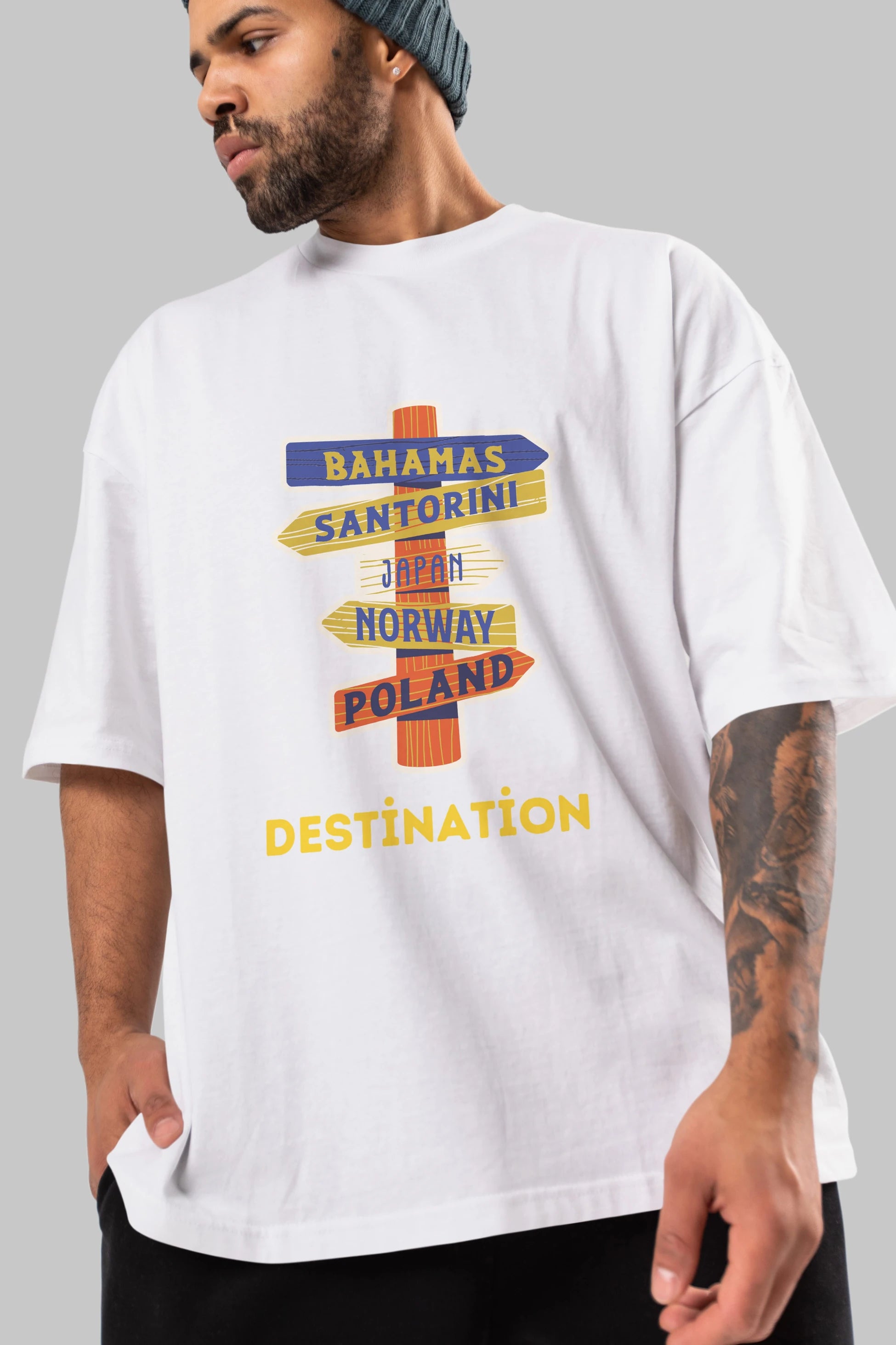 Destination Yazılı Ön Baskılı Oversize t-shirt Erkek Kadın Unisex