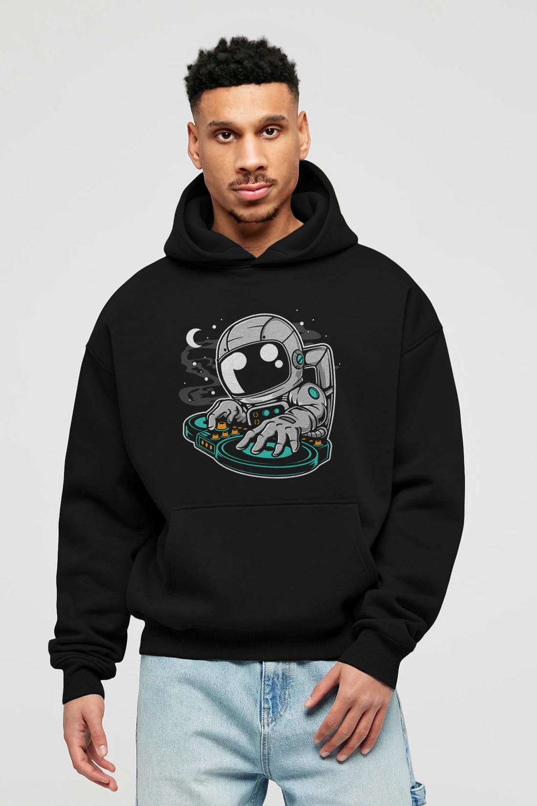 Astronaut DJ Ön Baskılı Hoodie Oversize Kapüşonlu Sweatshirt Erkek Kadın Unisex