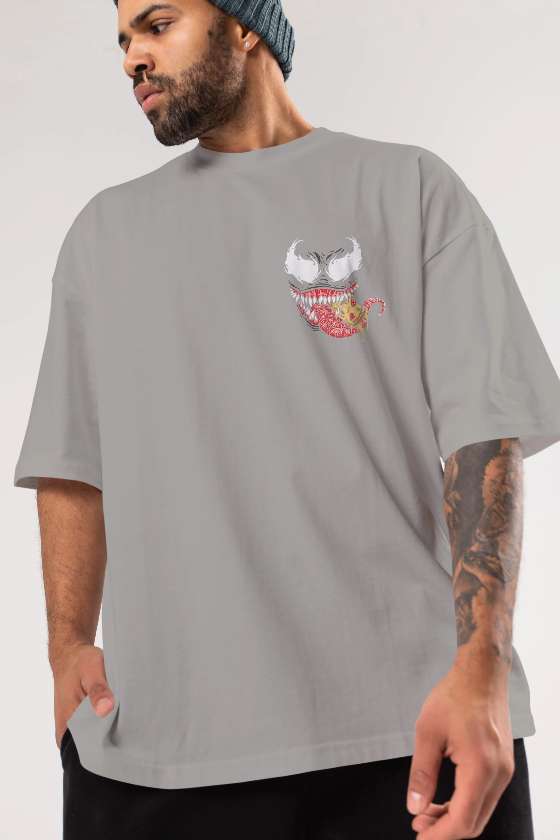 Venom (1) Ön Sol Baskılı Oversize t-shirt Erkek Kadın Unisex %100 Pamuk Bisiklet Yaka tişort