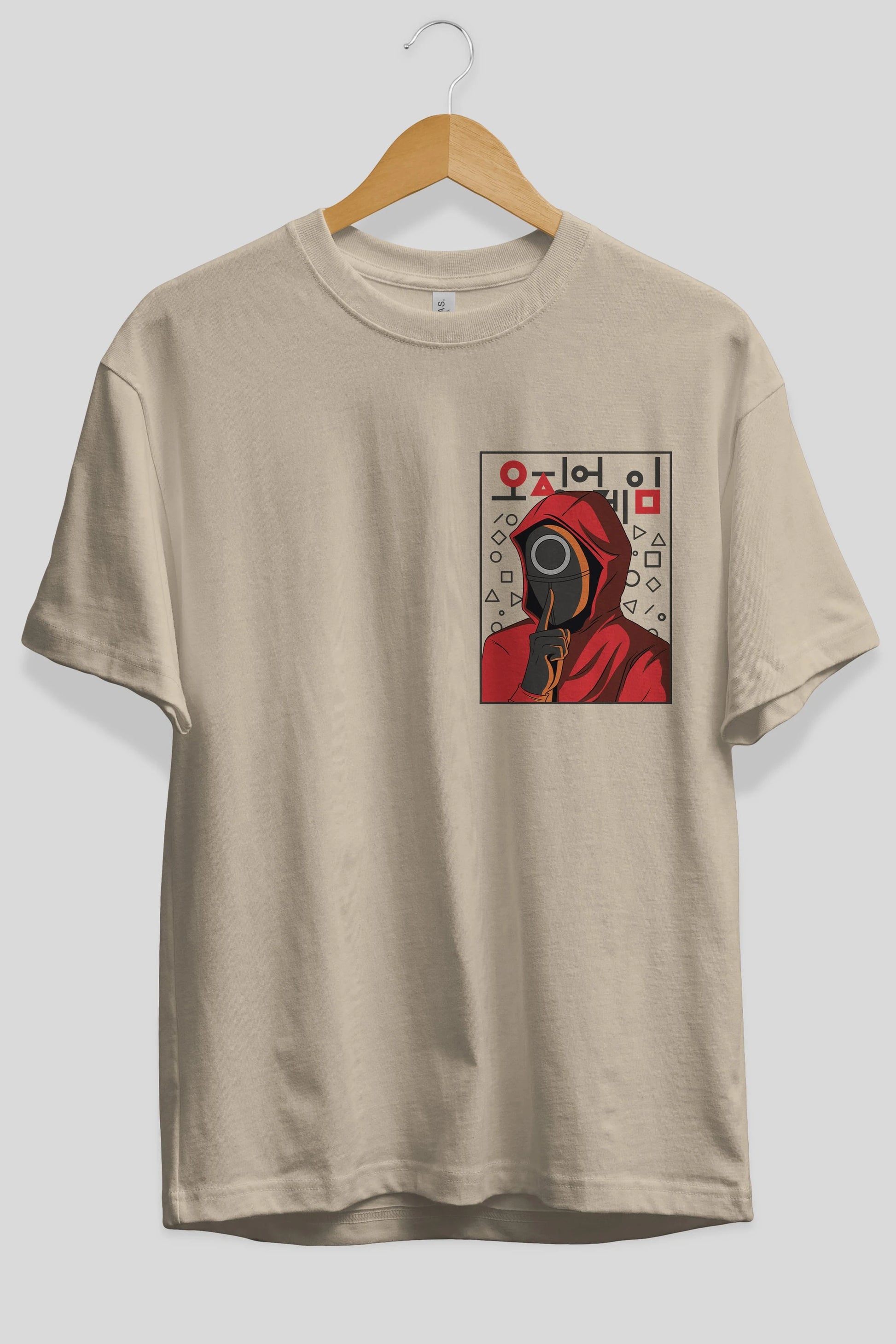 Squid Game (5) Ön Sol Baskılı Oversize t-shirt Erkek Kadın Unisex %100 Pamuk Bisiklet Yaka tişort