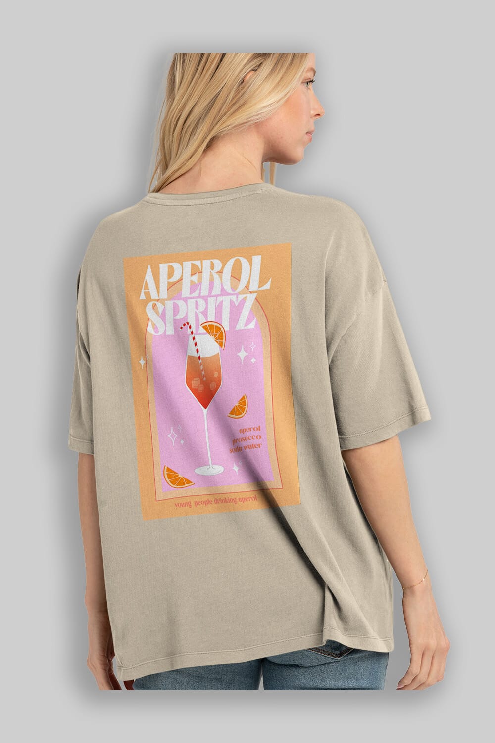 Aperol Spritz 2 Arka Baskılı Oversize t-shirt Erkek Kadın Unisex %100 Pamuk Bisiklet Yaka tişort