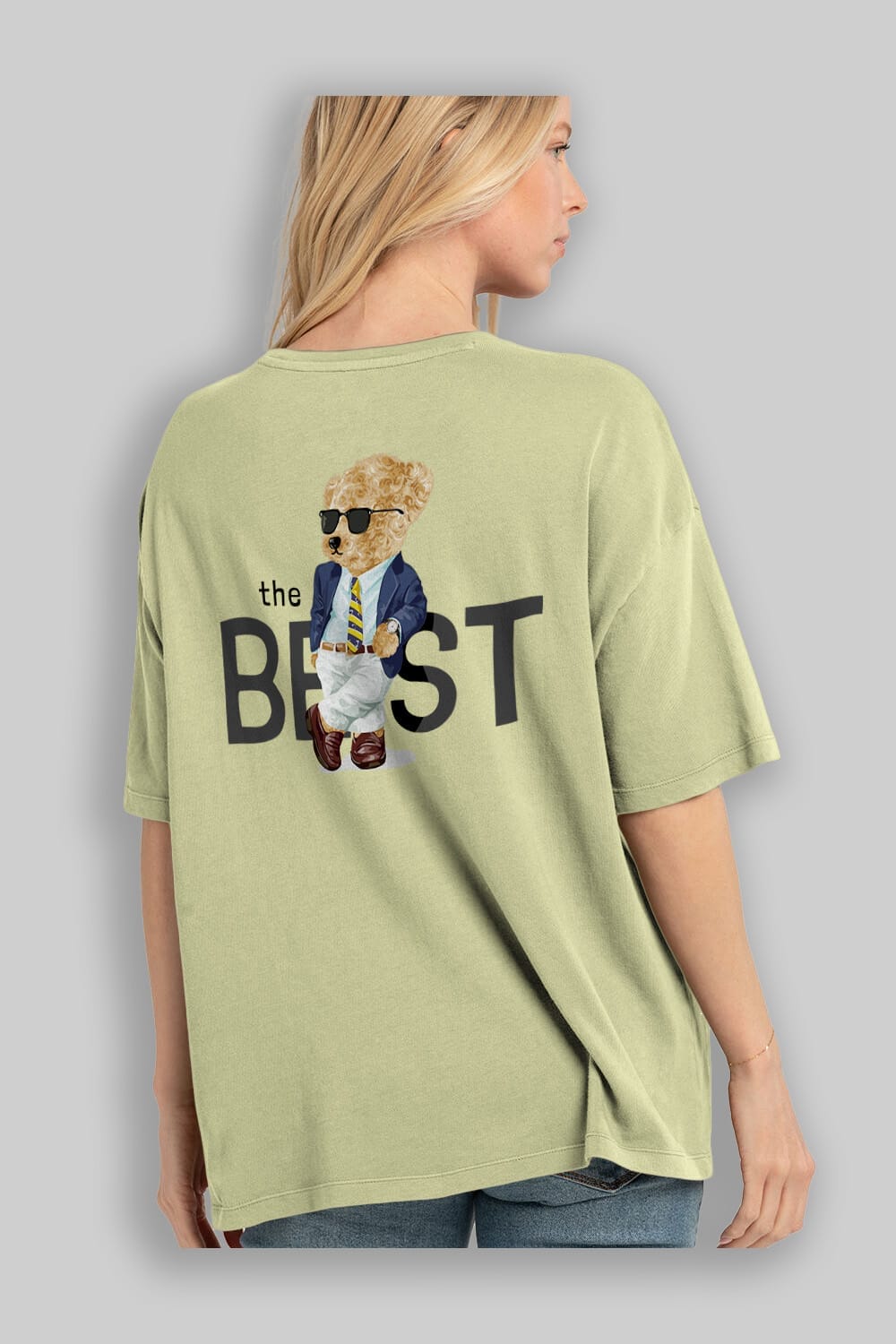 Teddy Bear The Best Arka Baskılı Oversize t-shirt Erkek Kadın Unisex %100 Pamuk