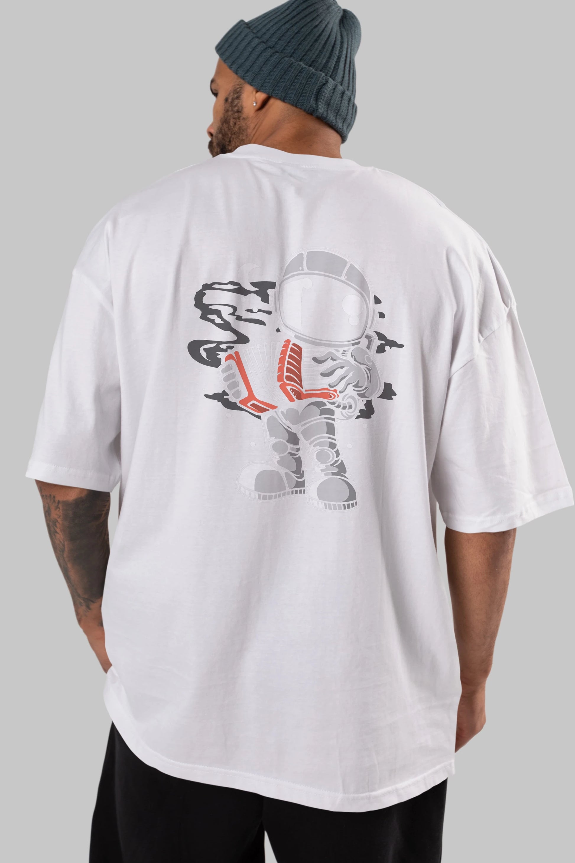 Astronaut Accordion Arka Baskılı Oversize t-shirt Erkek Kadın Unisex