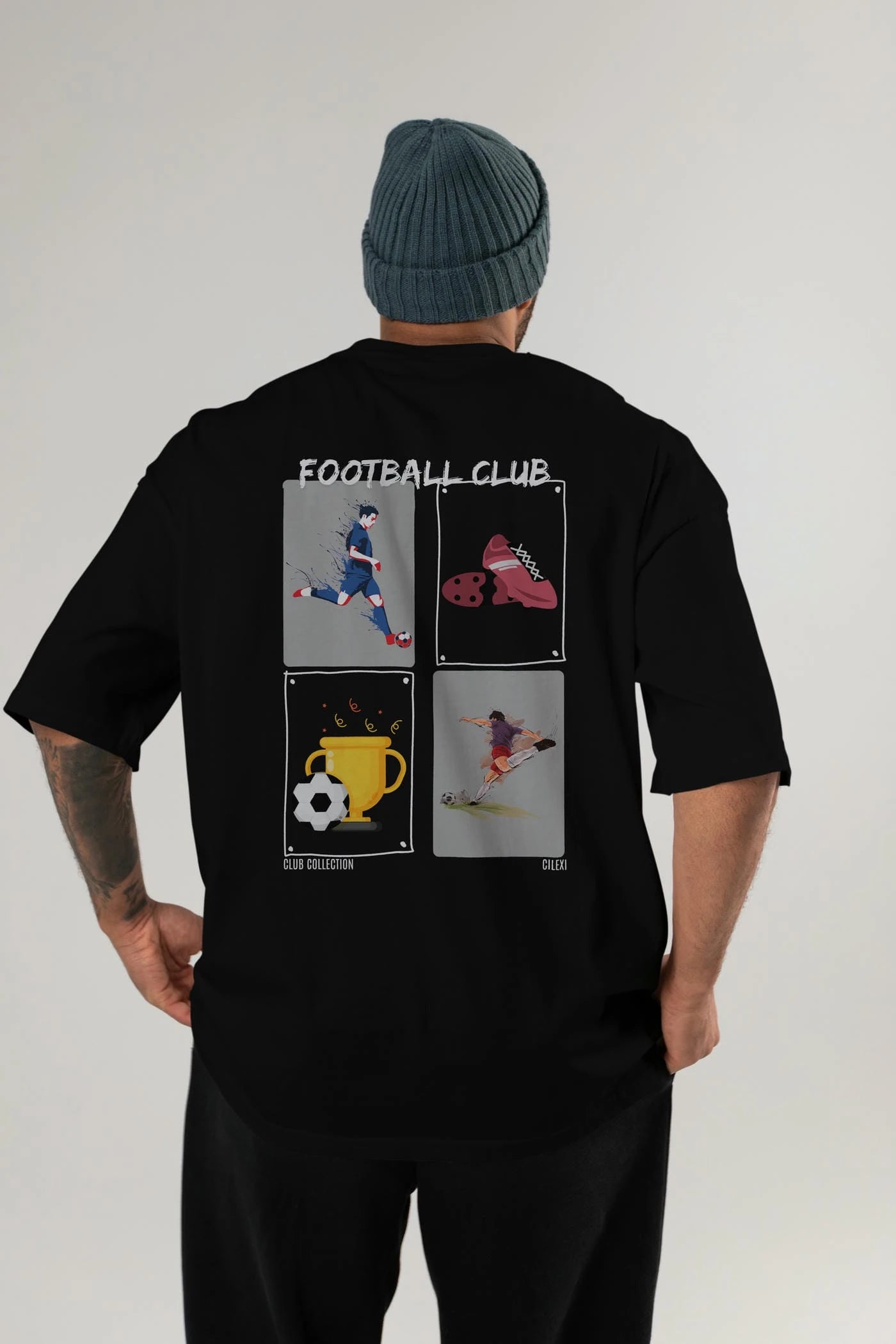 Football Club Arka Baskılı Oversize t-shirt Erkek Kadın %100 Pamuk Bisiklet Yaka tişort