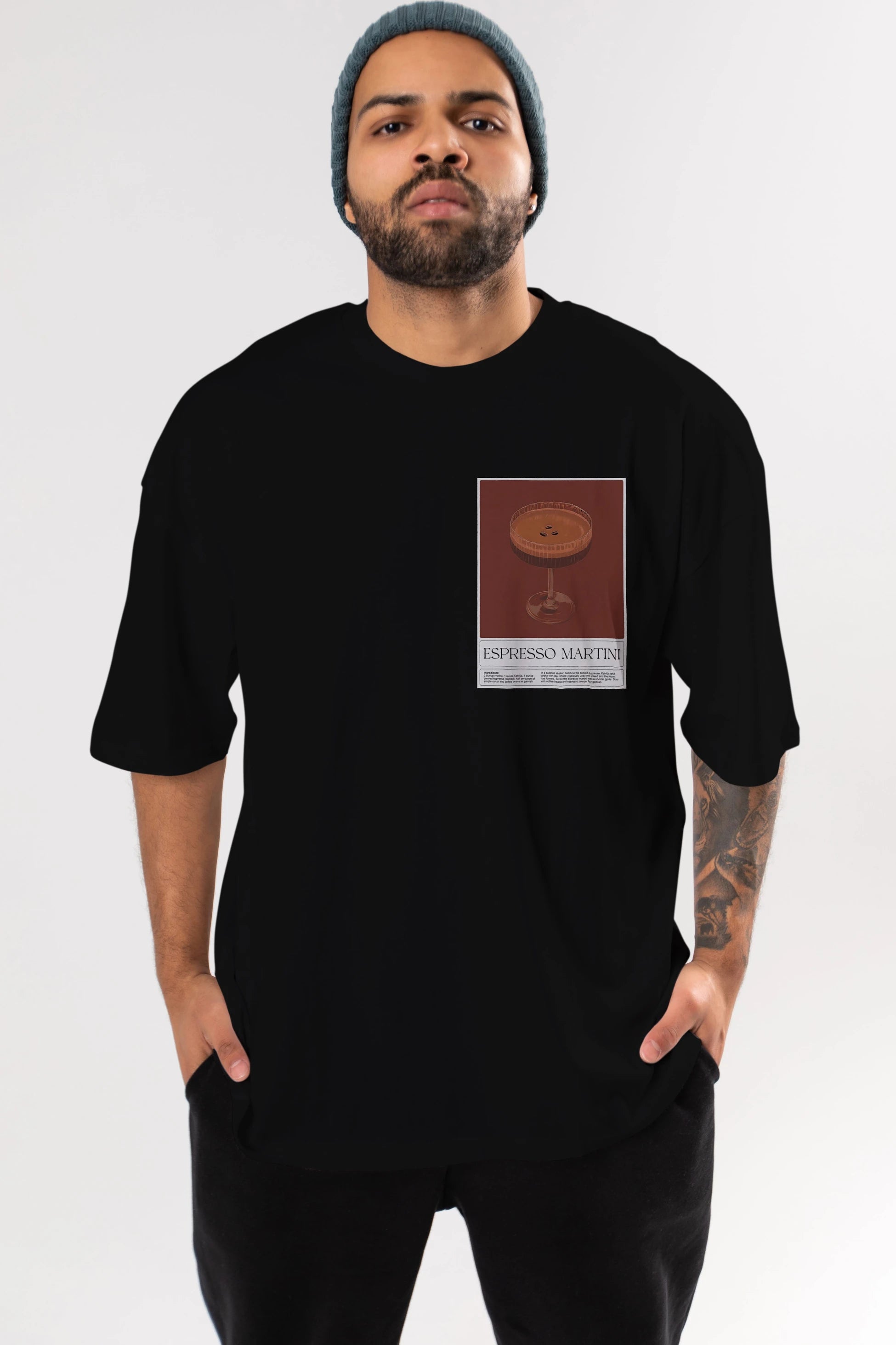 Espresso Martini Ön Sol Baskılı Oversize t-shirt Erkek Kadın Unisex %100 Pamuk Bisiklet Yaka tişort