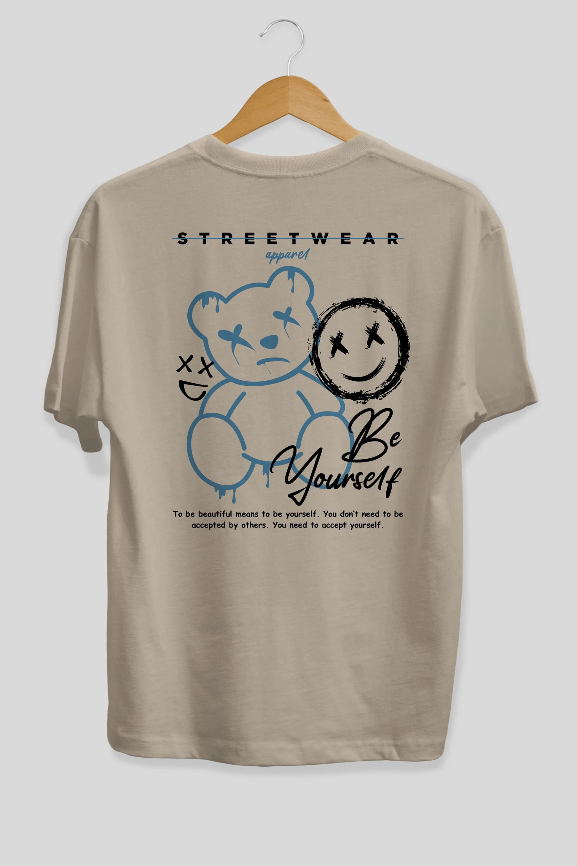 Be Yourself Bear Arka Baskılı Oversize t-shirt Erkek Kadın Unisex