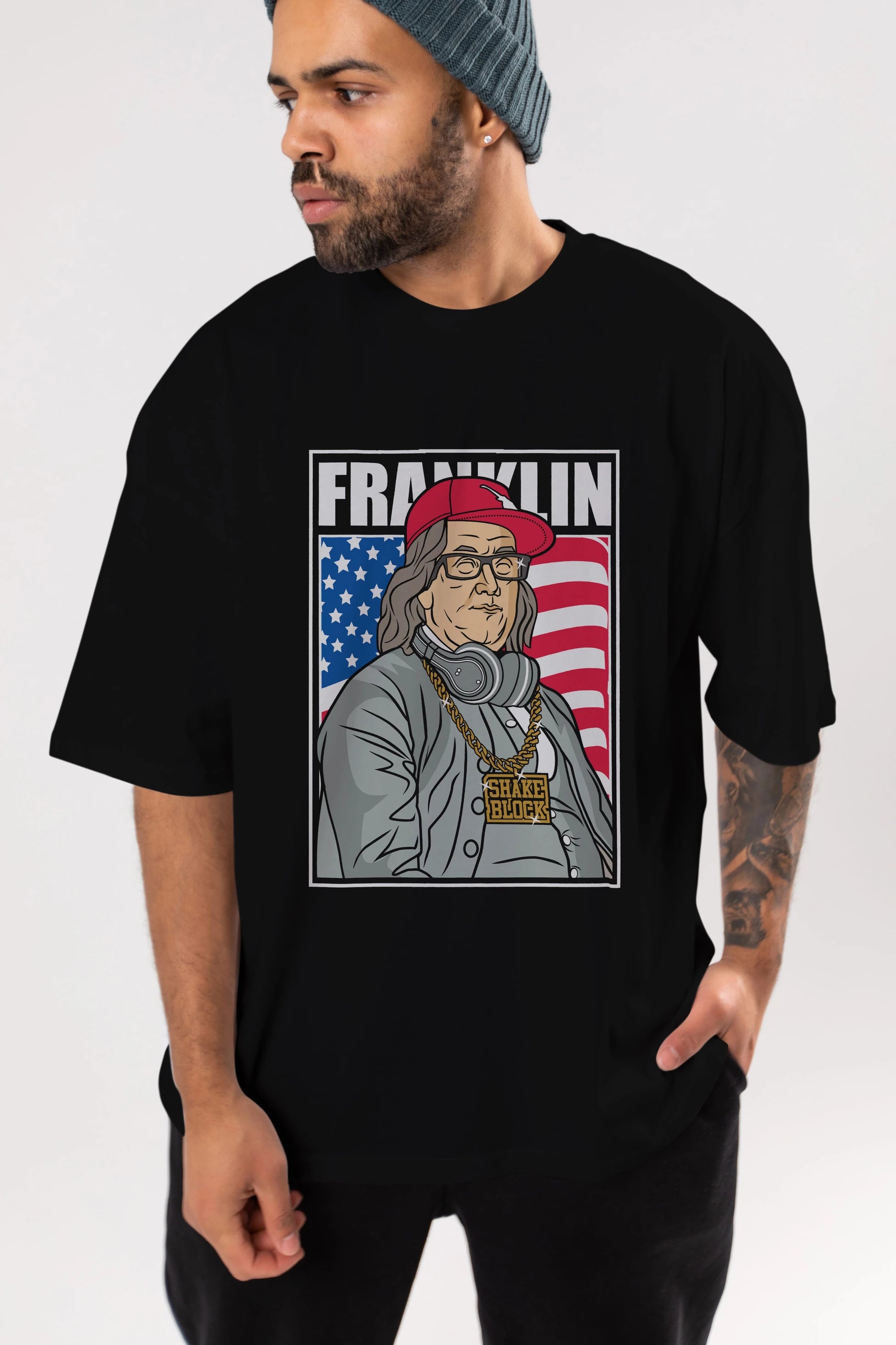 Franklin Rapper Ön Baskılı Oversize t-shirt Erkek Kadın Unisex %100 Pamuk tişort