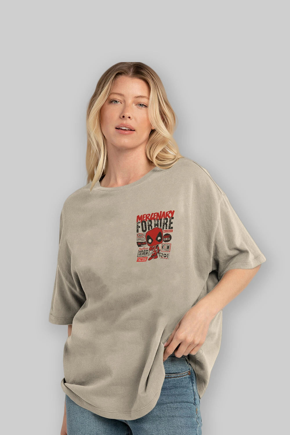 Deadpool (18) Ön Sol Baskılı Oversize t-shirt Erkek Kadın Unisex %100 Pamuk Bisiklet Yaka tişort