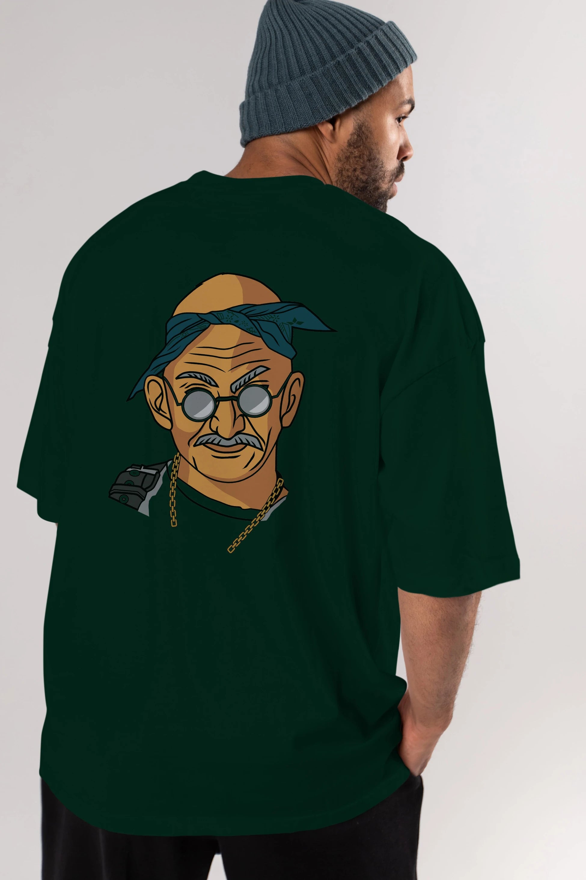 Tupac Gandhi Arka Baskılı Oversize t-shirt Erkek Kadın Unisex %100 Pamuk tişort
