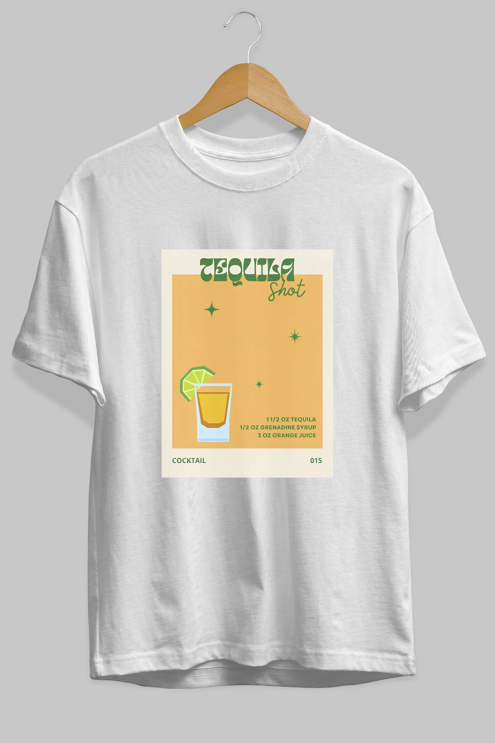 Tequila Shot 2 Ön Baskılı Oversize t-shirt Erkek Kadın Unisex %100 Pamuk Bisiklet Yaka tişort