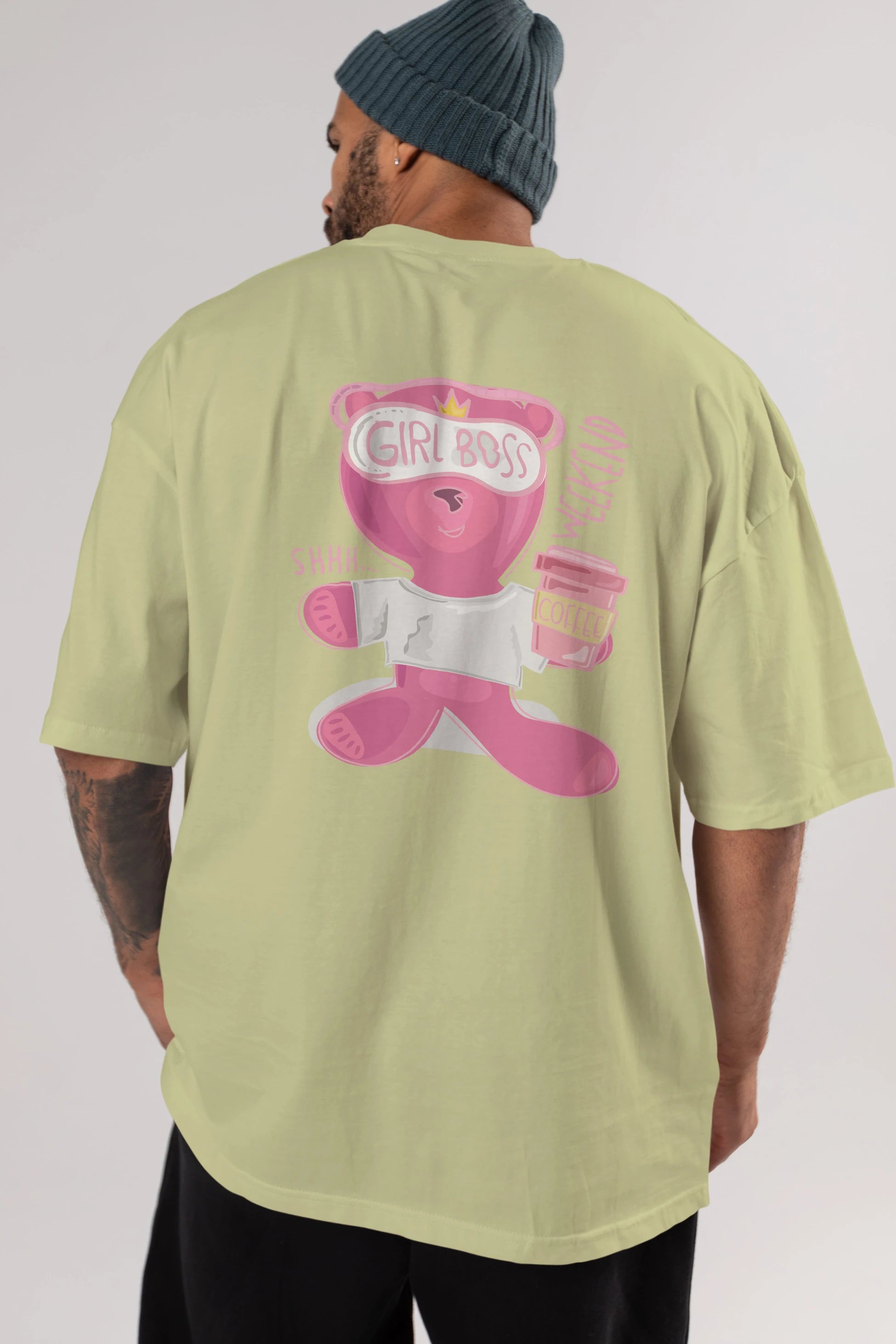 Girl Boss Bear Arka Baskılı Oversize t-shirt Erkek Kadın Unisex
