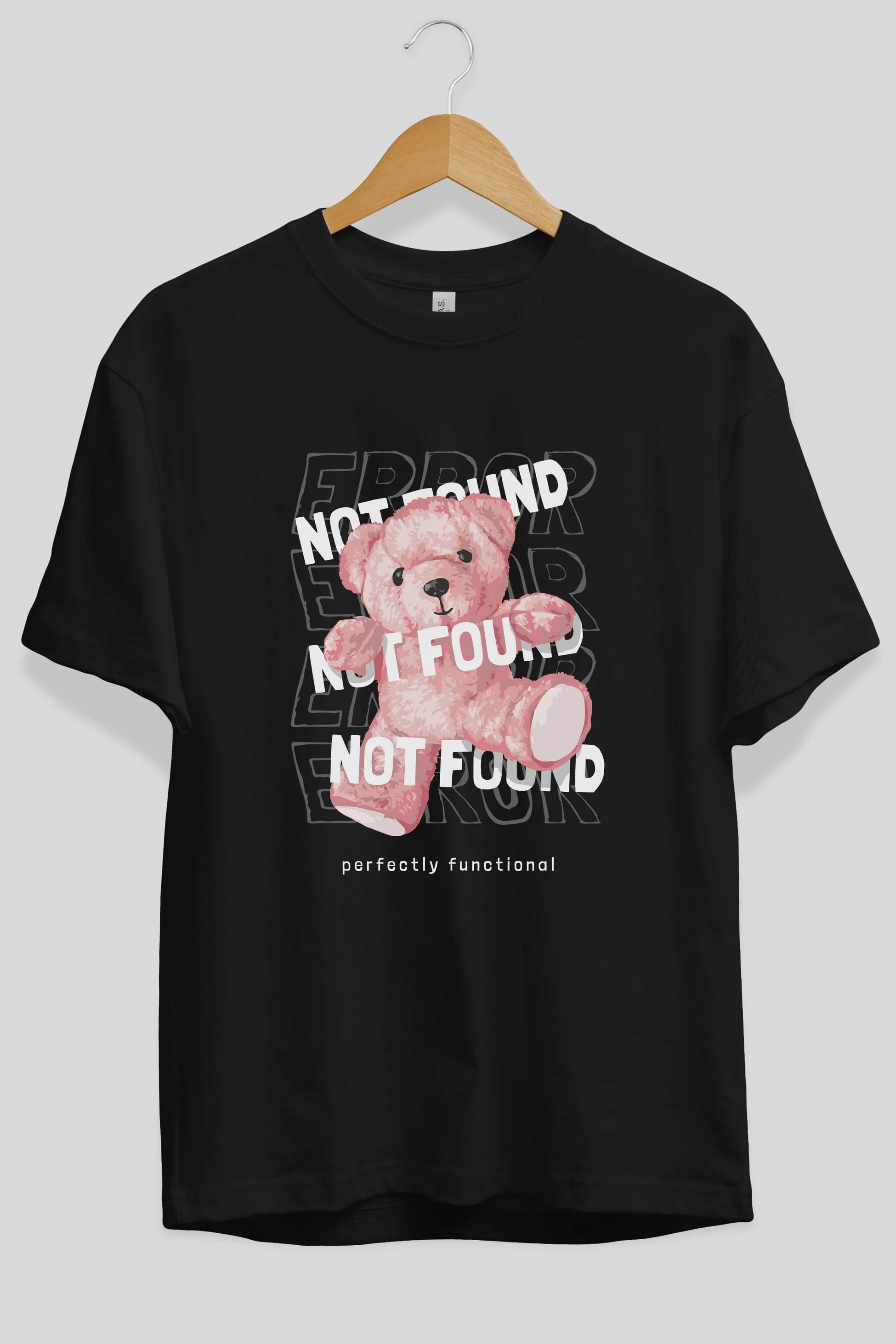 Error Not Found Bear Ön Baskılı Oversize t-shirt Erkek Kadın Unisex