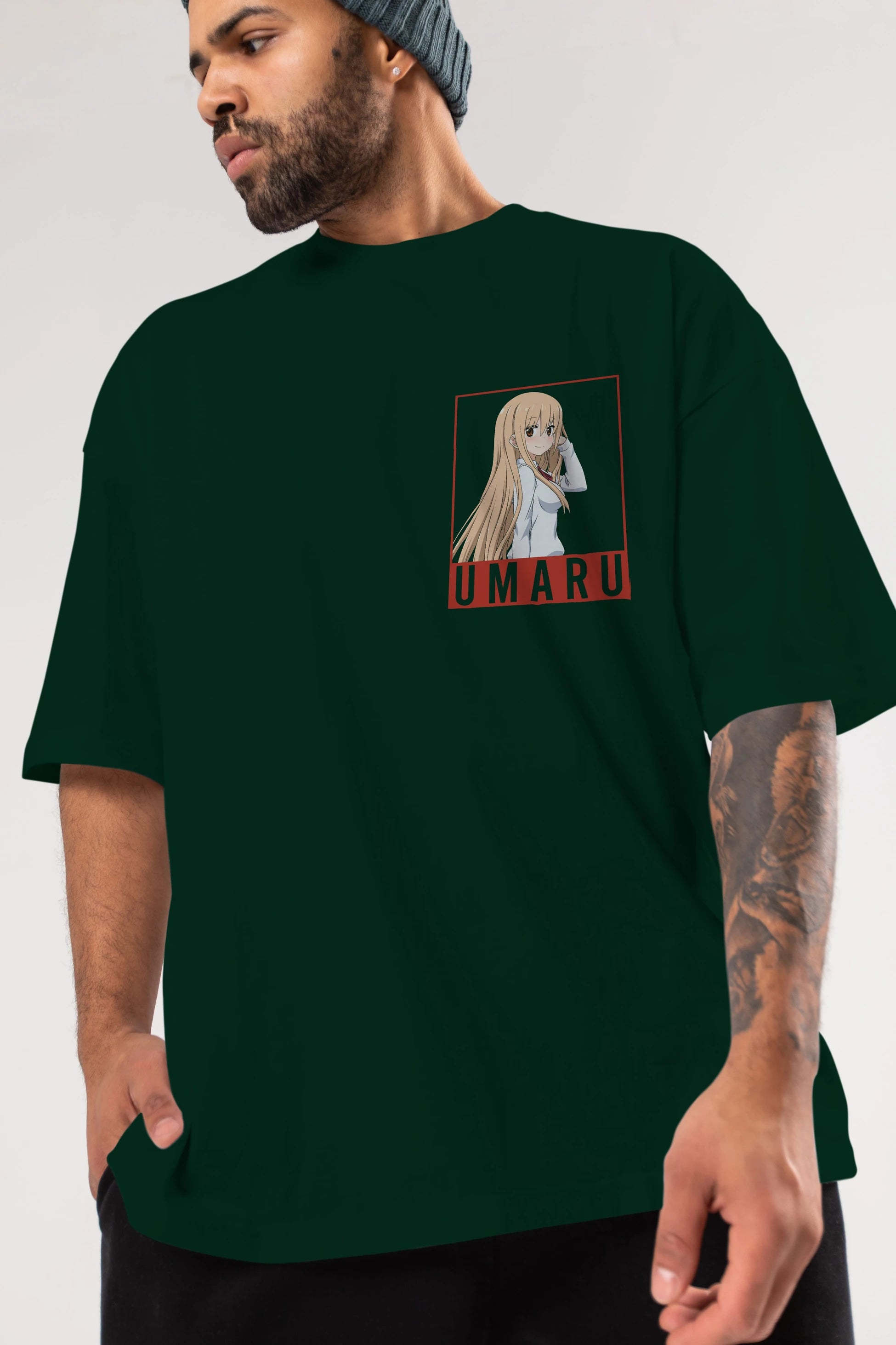 Umaru Doma 2 (2) Ön Sol Baskılı Oversize t-shirt Erkek Kadın Unisex %100 Pamuk Bisiklet Yaka tişort