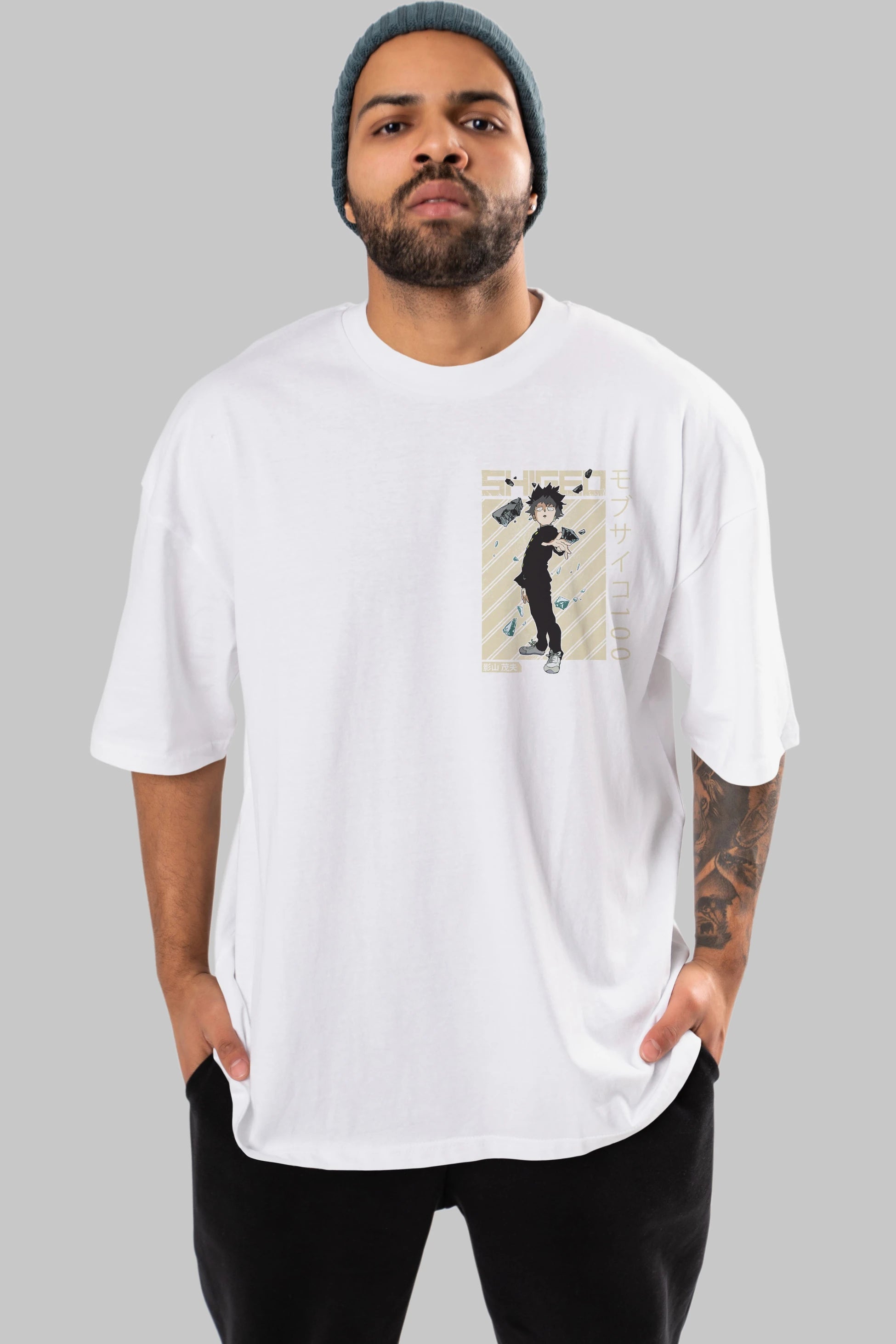 Shigeo Kageyama 3 Ön Sol Baskılı Oversize t-shirt Erkek Kadın Unisex %100 Pamuk Bisiklet Yaka tişort