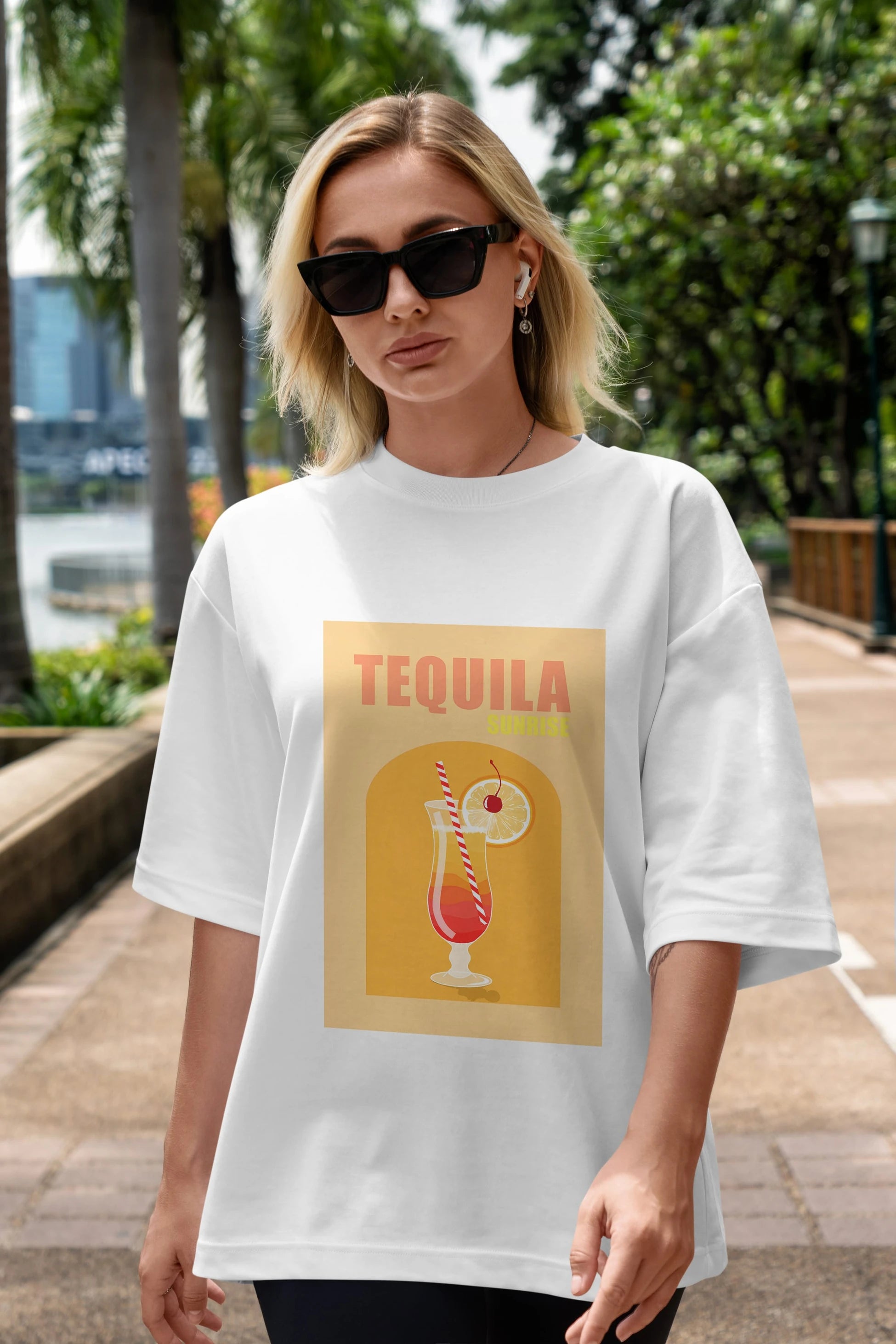 Tequila Sunrise Ön Baskılı Oversize t-shirt Erkek Kadın Unisex %100 Pamuk Bisiklet Yaka tişort