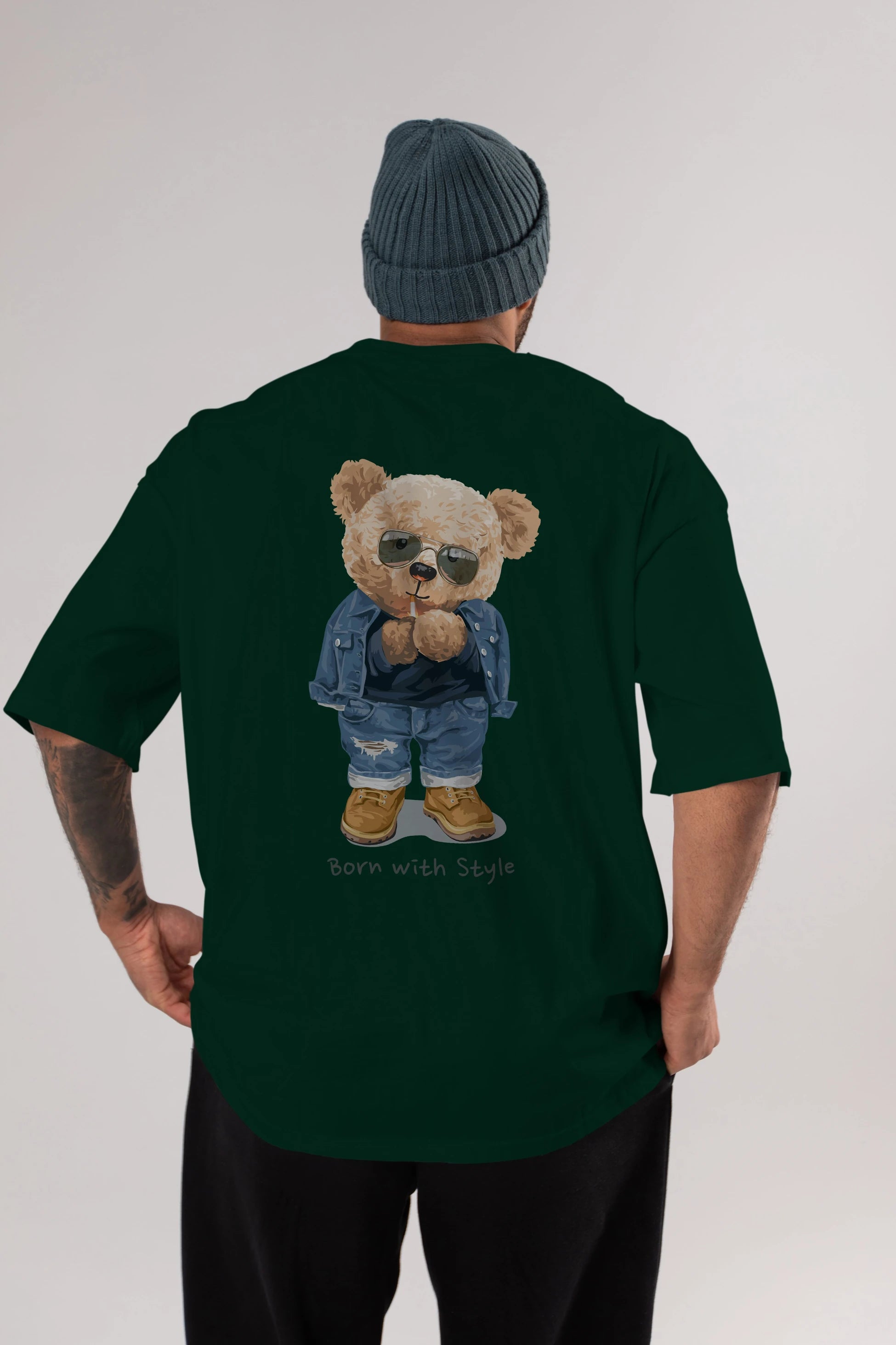 Teddy Bear Born With Style Arka Baskılı Oversize t-shirt Erkek Kadın Unisex %100 Pamuk