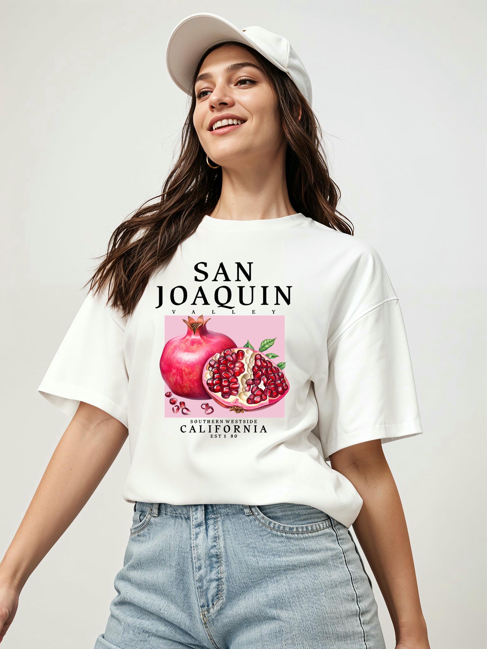 San Joaquin Nar Ön Baskılı Oversize t-shirt Erkek Kadın Pamuk Bisiklet Yaka tişort