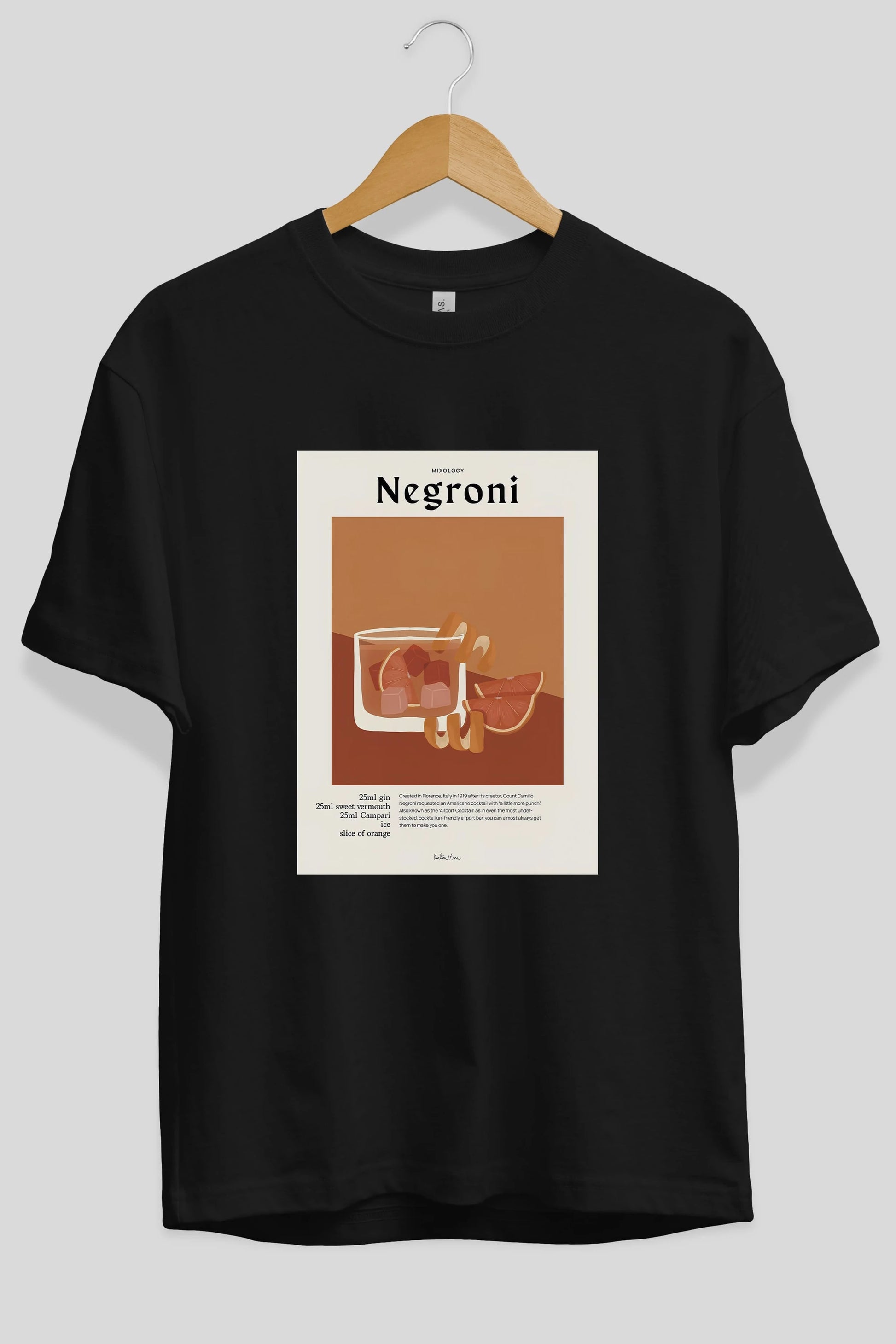 Mixology Negroni Ön Baskılı Oversize t-shirt Erkek Kadın Unisex %100 Pamuk Bisiklet Yaka tişort