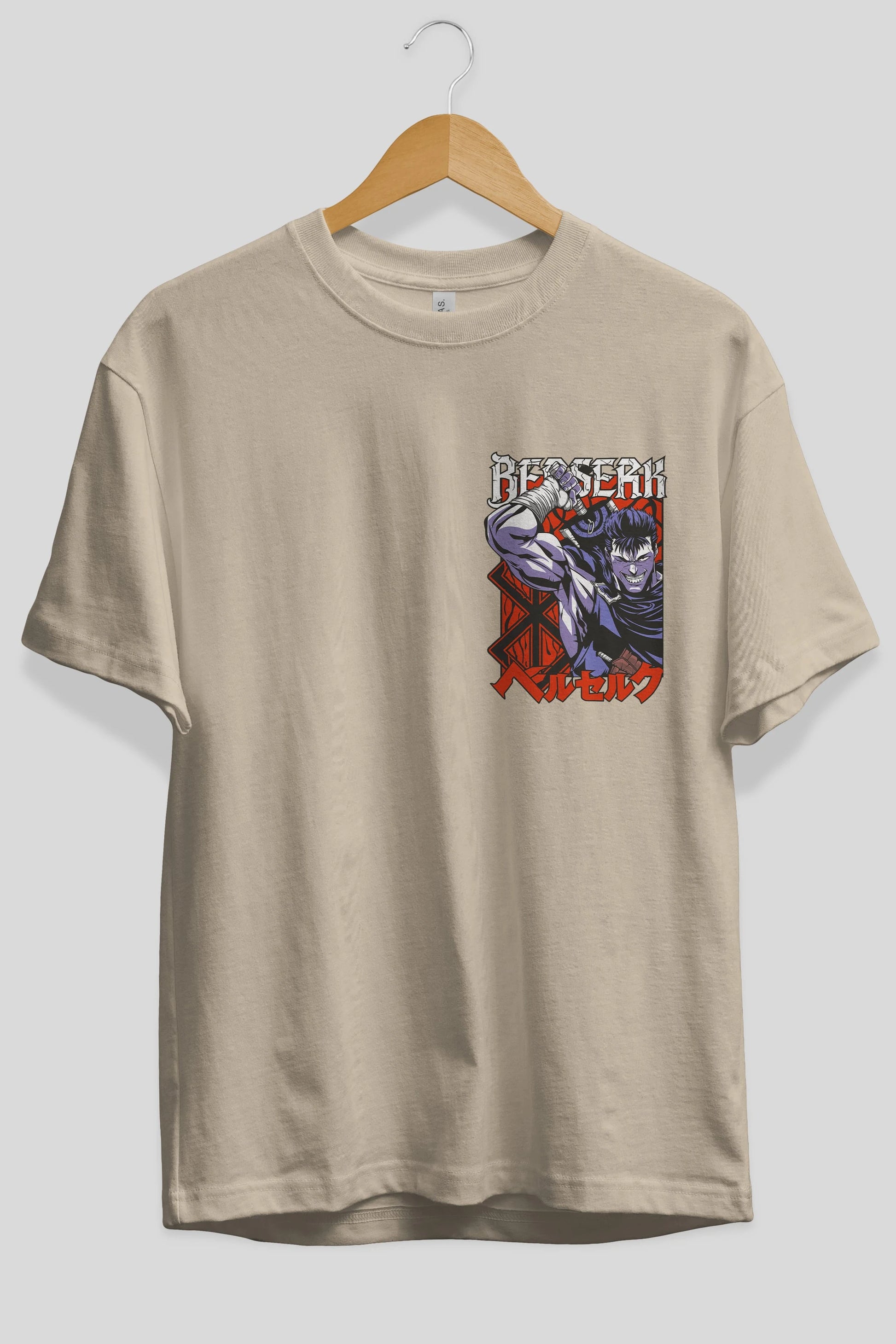 GUTS berserk Ön Sol Baskılı Oversize t-shirt Erkek Kadın Unisex %100 Pamuk Bisiklet Yaka tişort