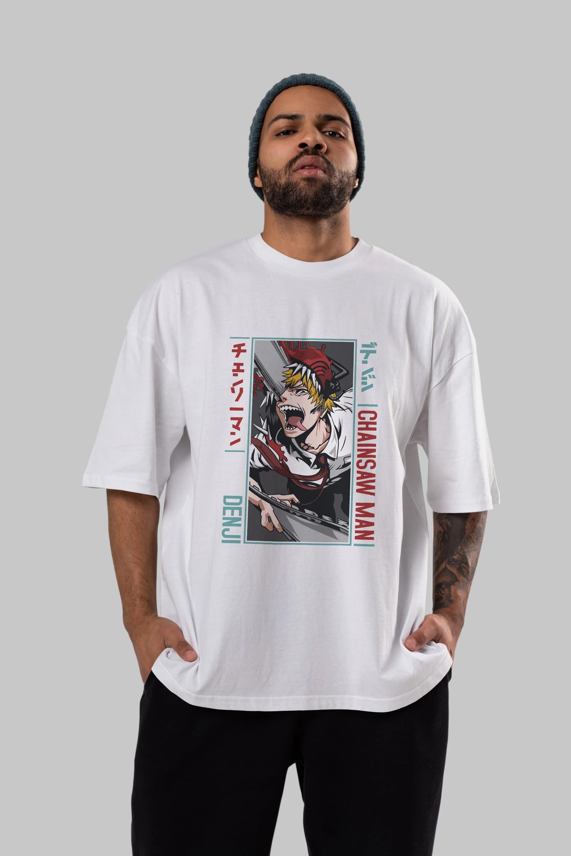 Denji Chainsaw Man Anime Ön Baskılı Oversize t-shirt %100 pamuk Erkek Kadın Unisex