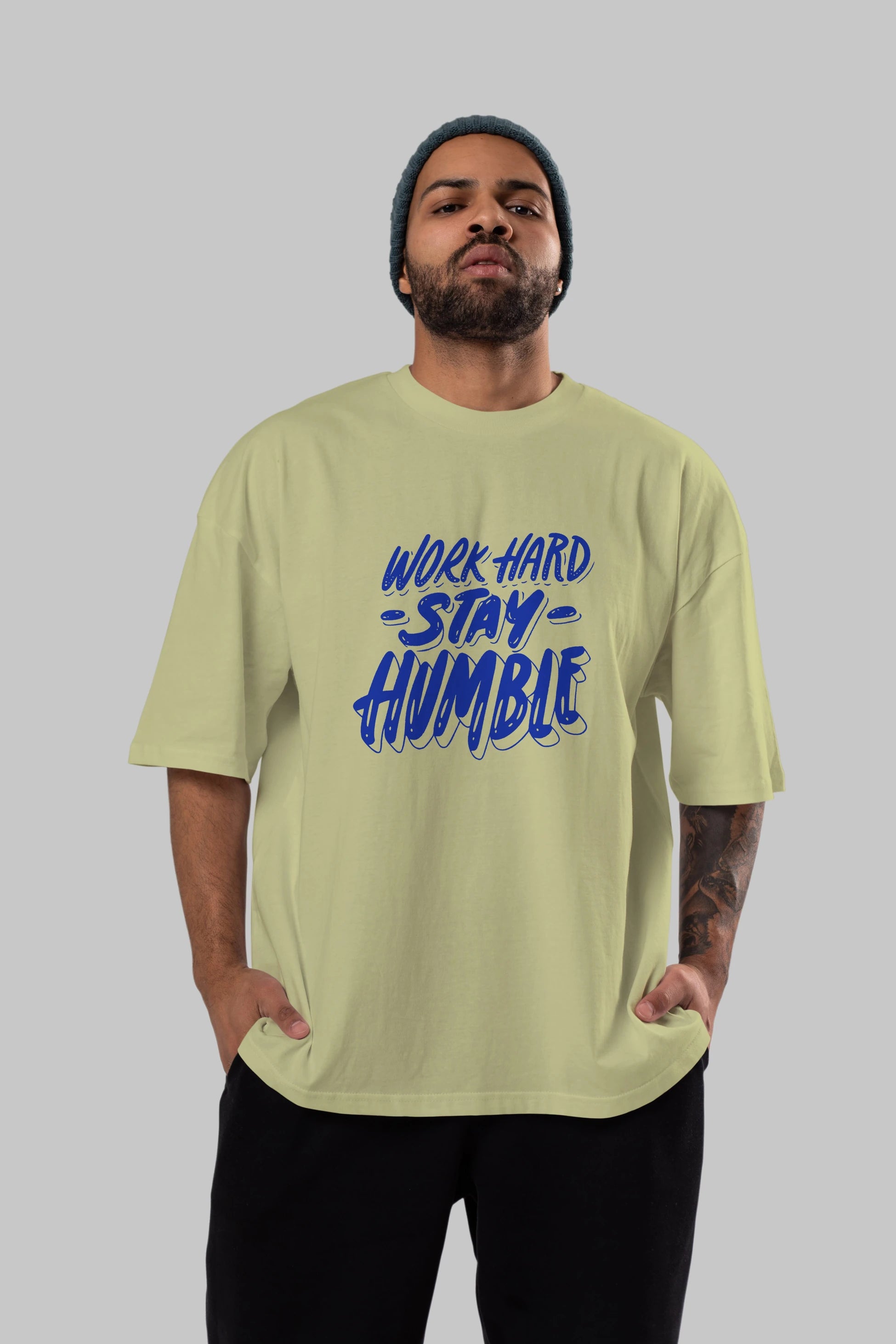 Word Hard Yazılı Ön Baskılı Oversize t-shirt Erkek Kadın Unisex