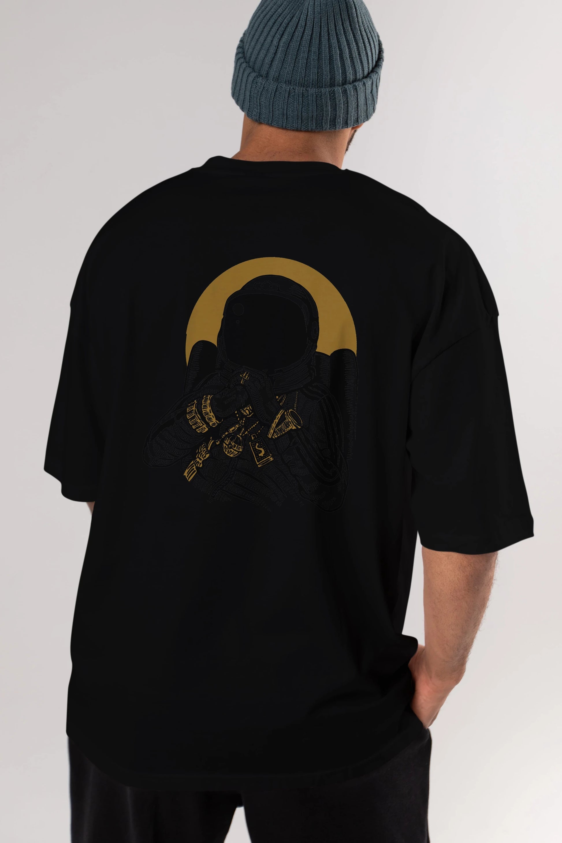 Space Dee Jay Arka Baskılı Oversize t-shirt Erkek Kadın Unisex %100 Pamuk