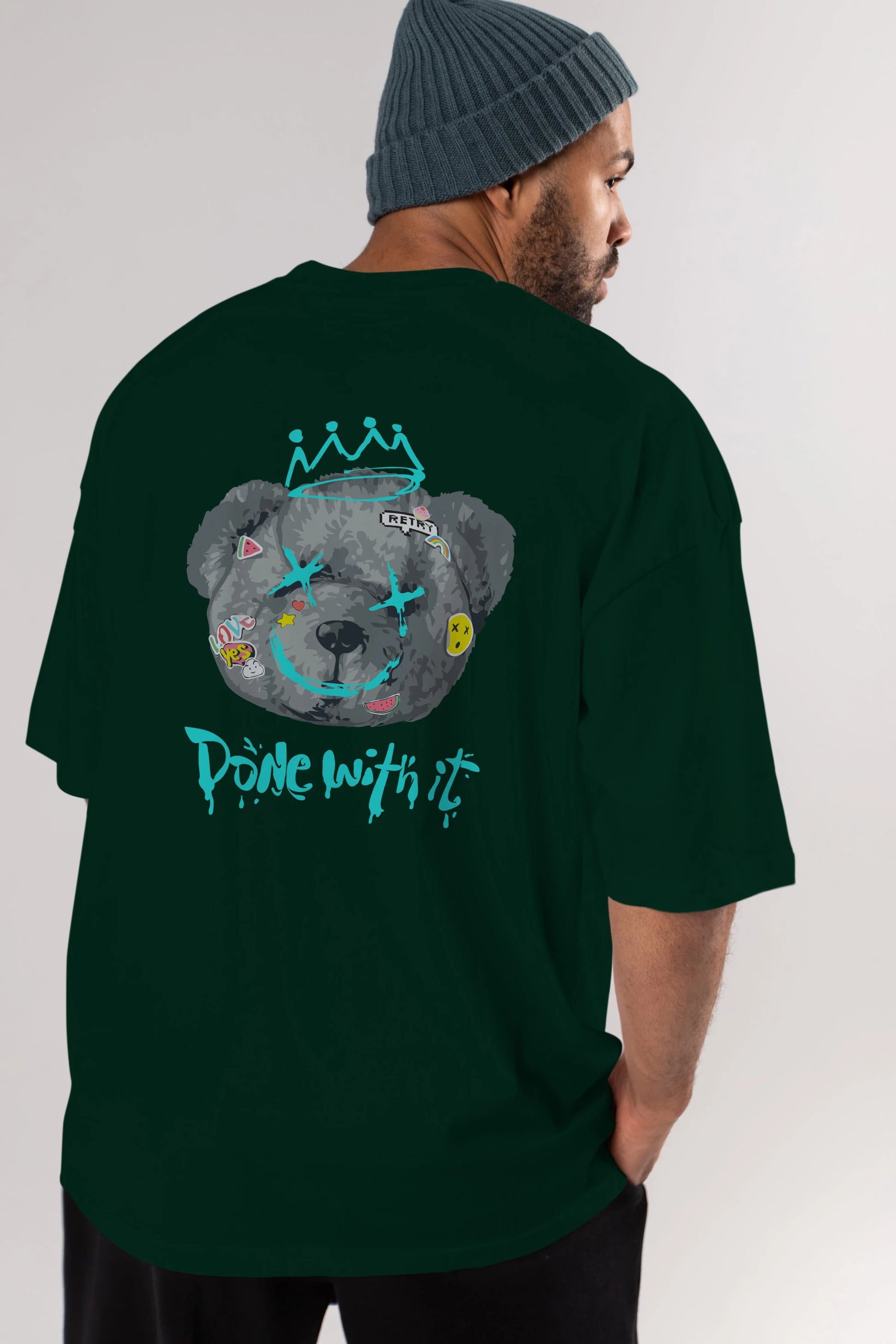 Done With it Bear Arka Baskılı Oversize t-shirt Erkek Kadın Unisex