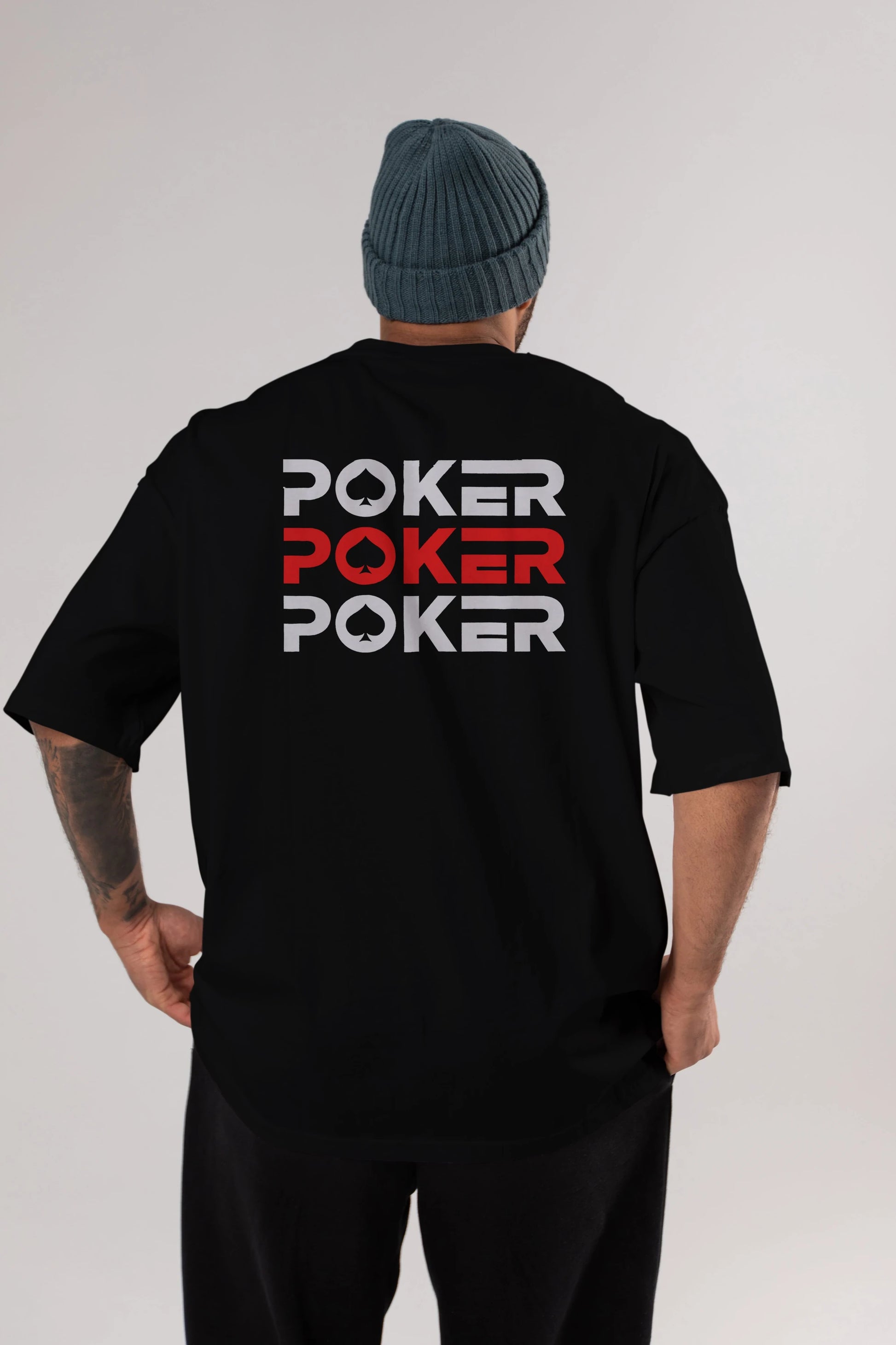 Poker Arka Baskılı Oversize t-shirt Erkek Kadın Unisex