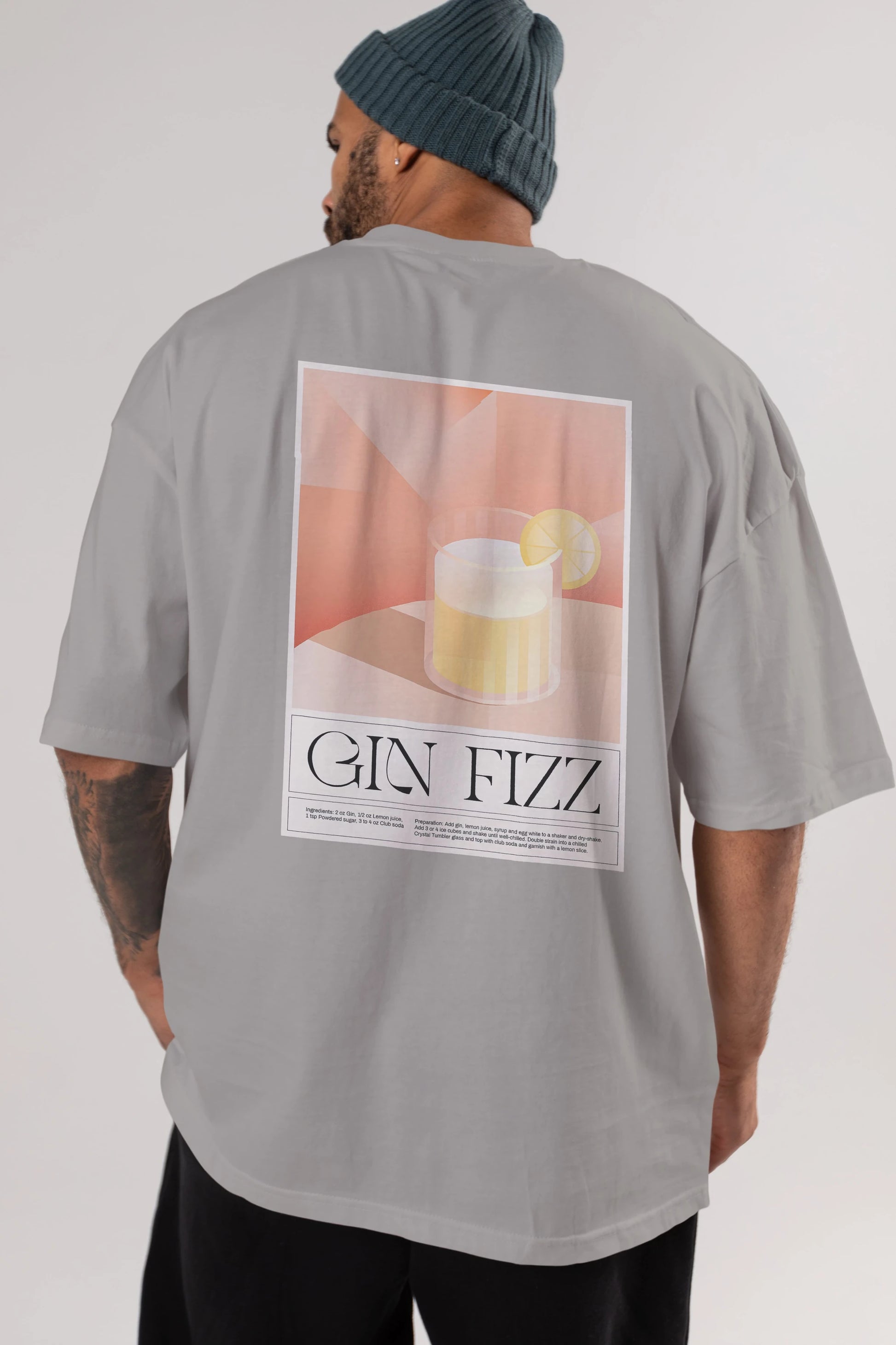 Gin Fizz Arka Baskılı Oversize t-shirt Erkek Kadın Unisex %100 Pamuk Bisiklet Yaka tişort