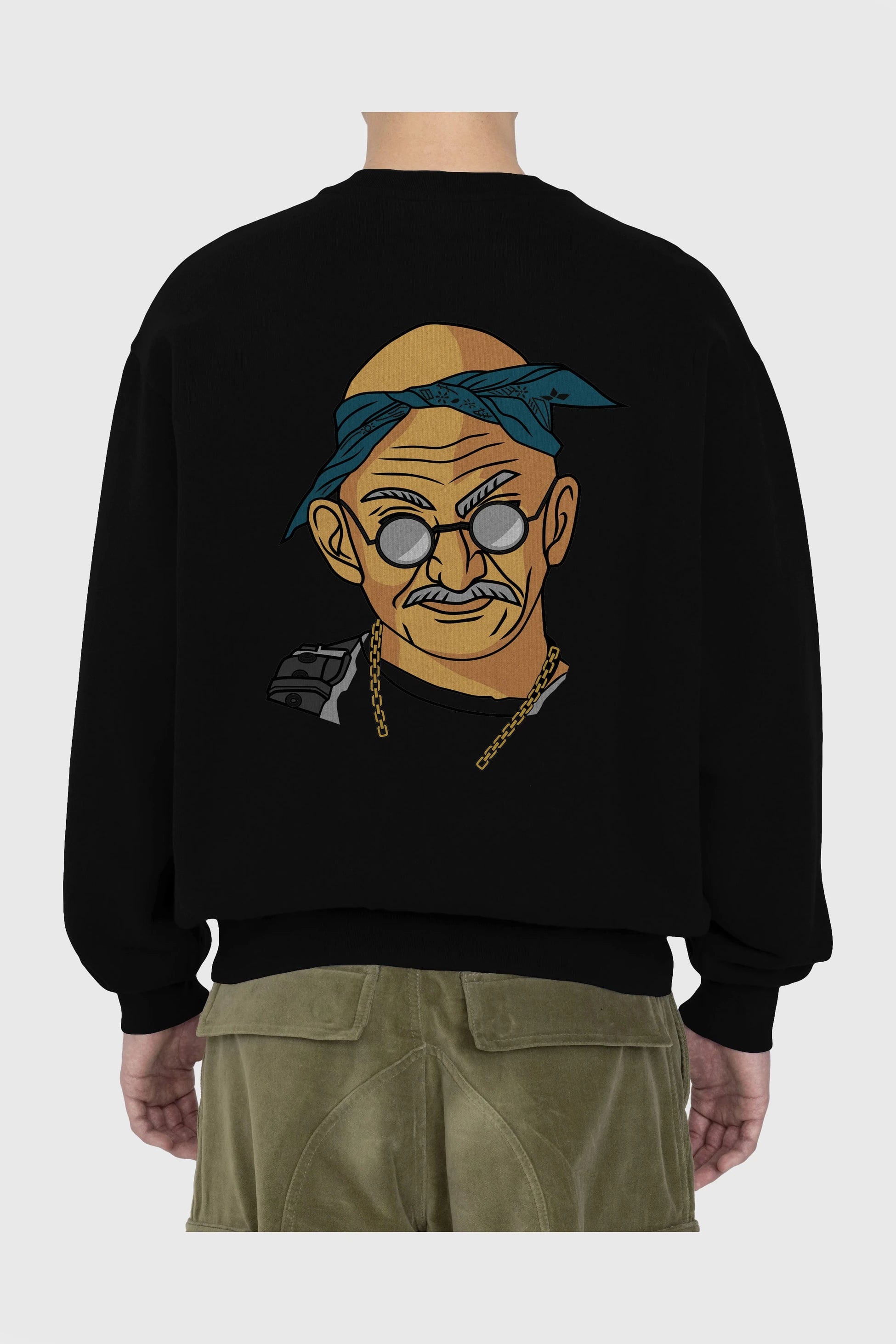 Tupac Gandhi Arka Baskılı Oversize Sweatshirt Erkek Kadın Unisex