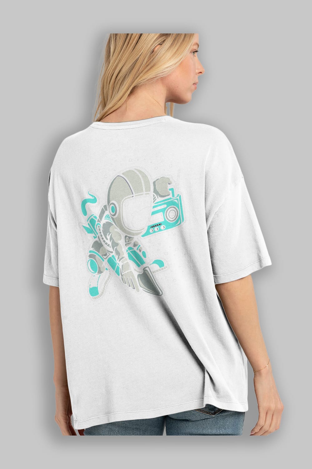 Astronaut Rocket (2) Arka Baskılı Oversize t-shirt Erkek Kadın Unisex