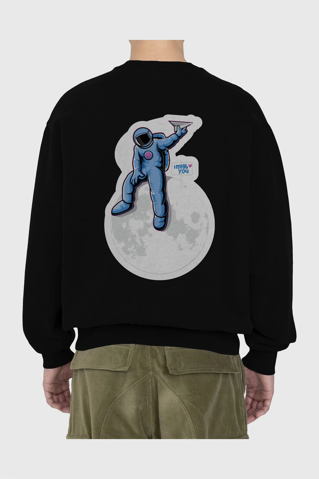 Astro Missing Earth Sticker Arka Baskılı Oversize Sweatshirt Erkek Kadın Unisex