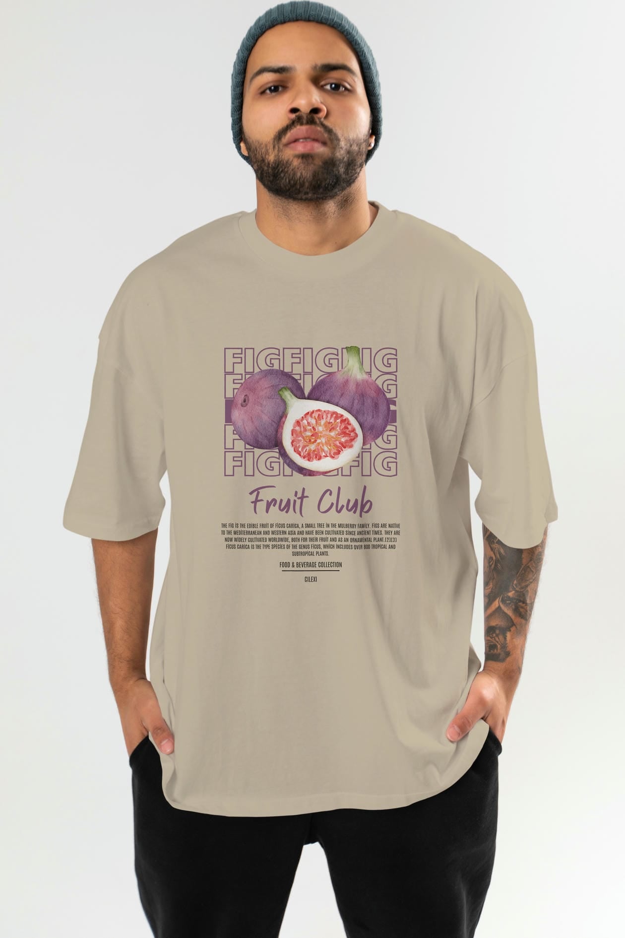 Fig Ön Baskılı Oversize t-shirt Erkek Kadın Pamuk Bisiklet Yaka tişort