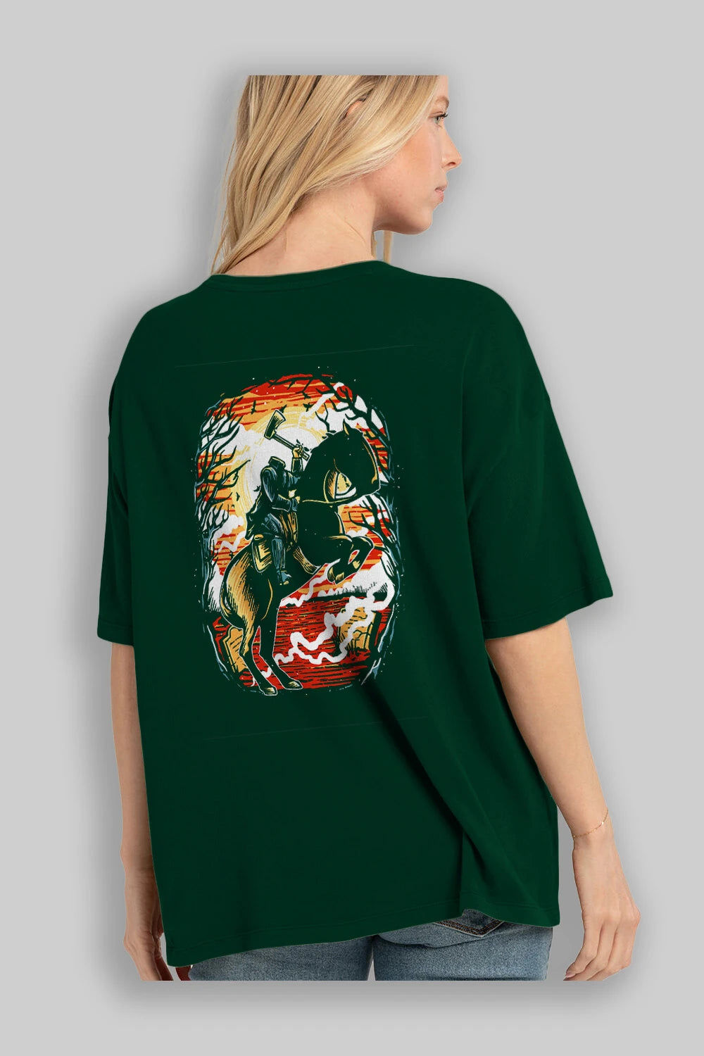 Headless Horseman Arka Baskılı Oversize t-shirt Erkek Kadın Unisex %100 Pamuk
