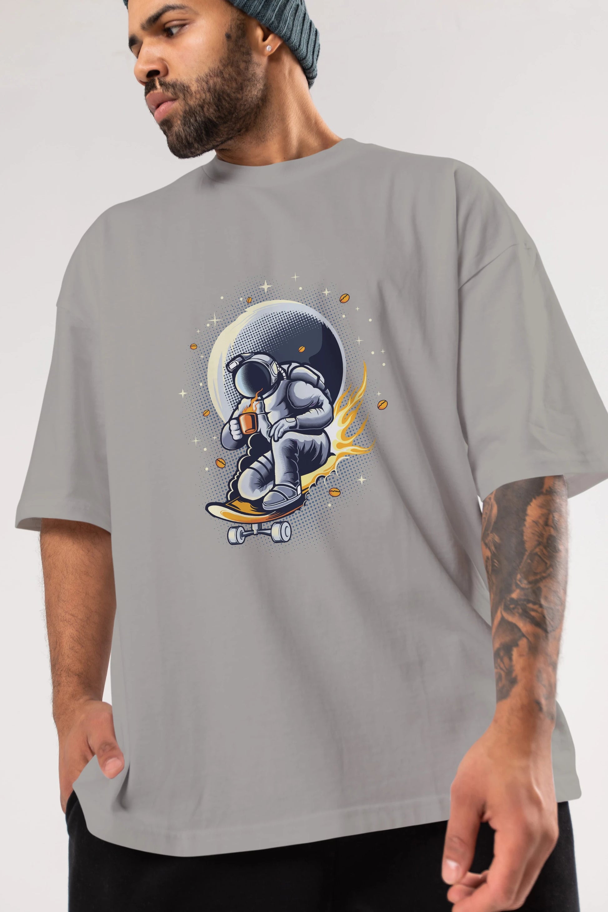 Astro Coffee Addict Ön Baskılı Oversize t-shirt Erkek Kadın Unisex