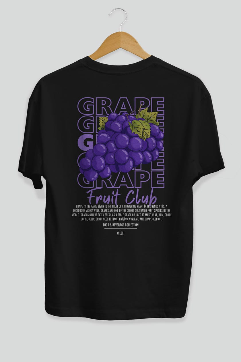 Grape Arka Baskılı Oversize t-shirt Erkek Kadın Pamuk Bisiklet Yaka tişort