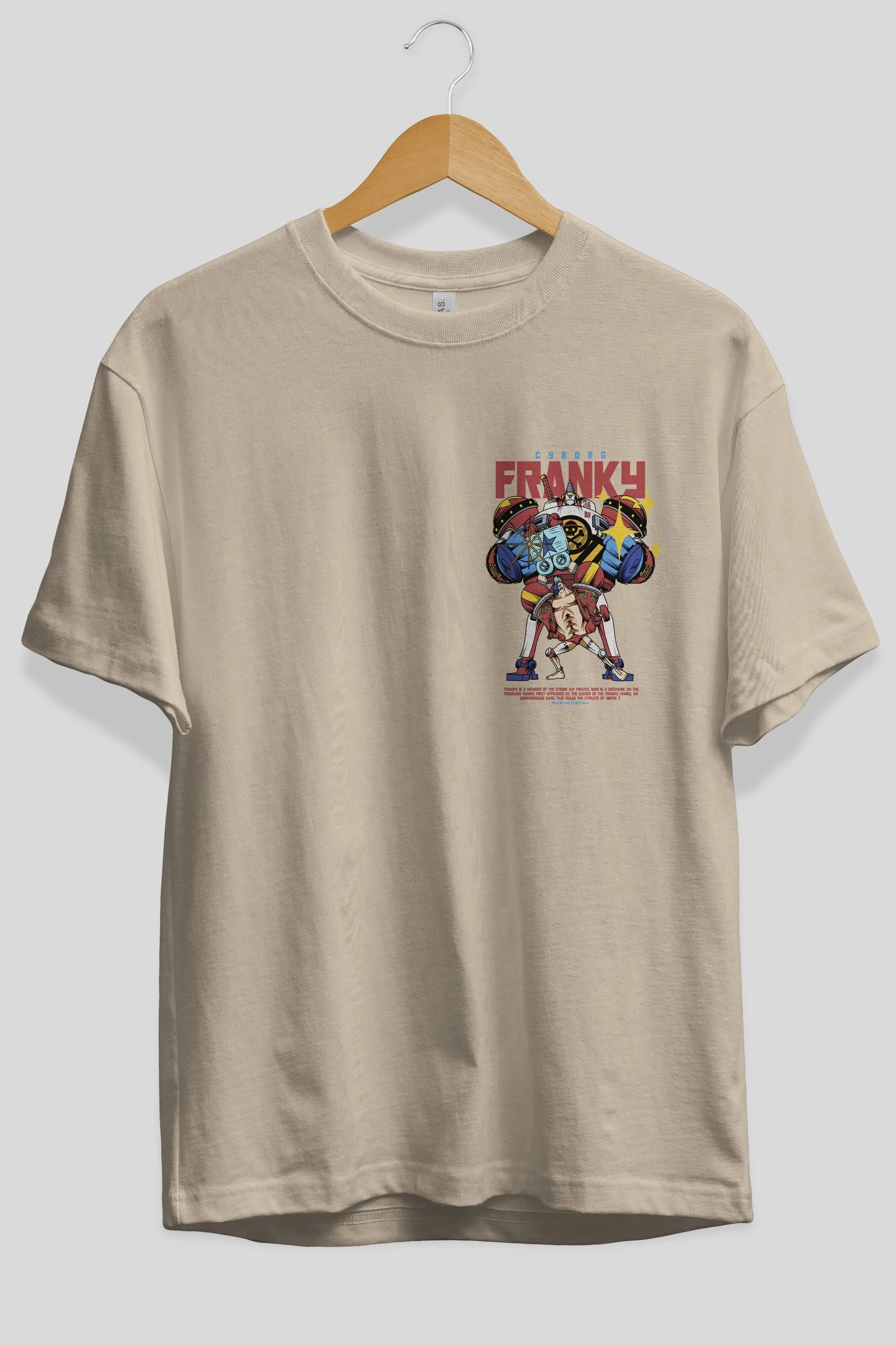 Cyborg Franky Ön Sol Baskılı Oversize t-shirt Erkek Kadın Unisex %100 Pamuk Bisiklet Yaka tişort