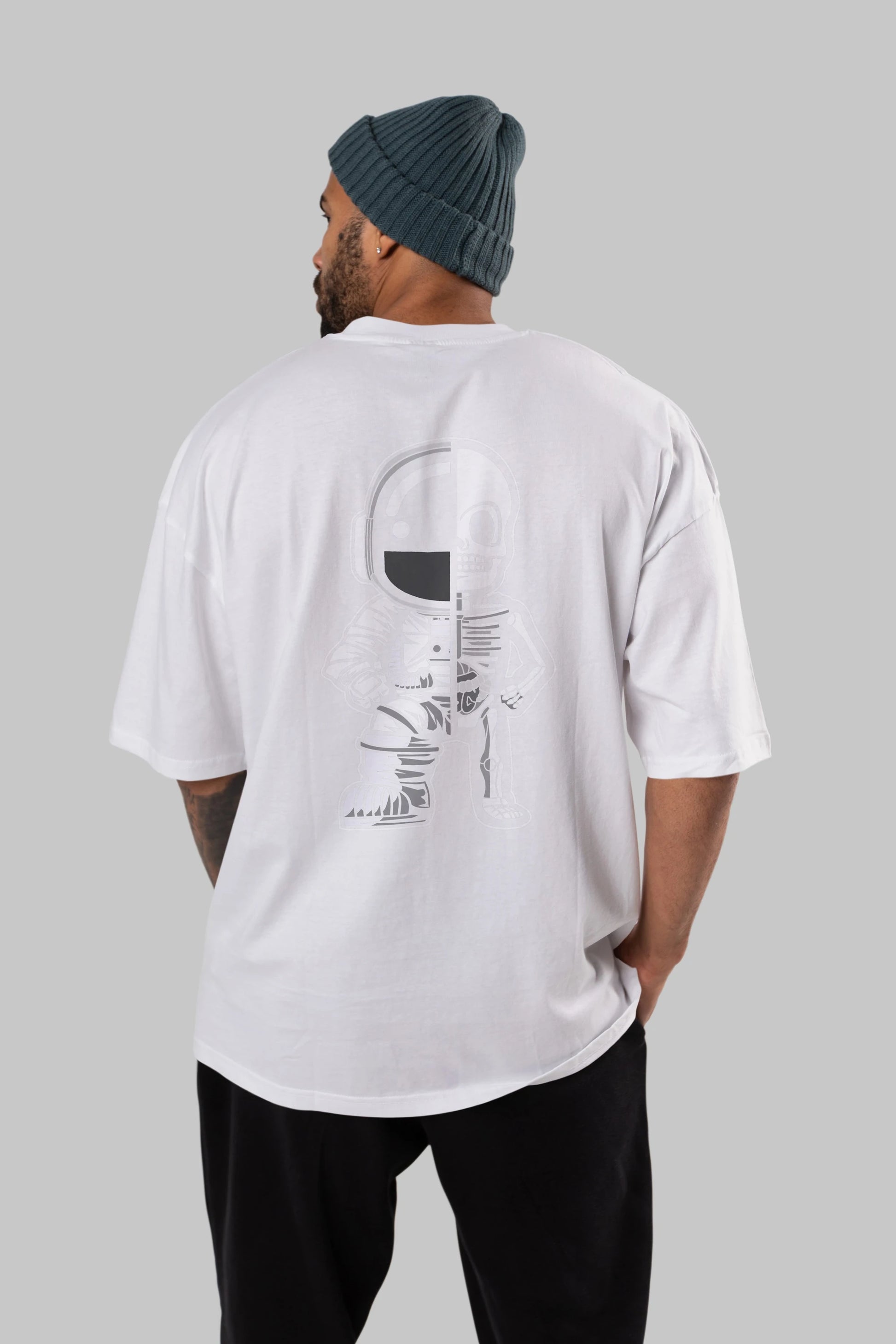 Astronaut Half Skeleton Arka Baskılı Oversize t-shirt Erkek Kadın Unisex