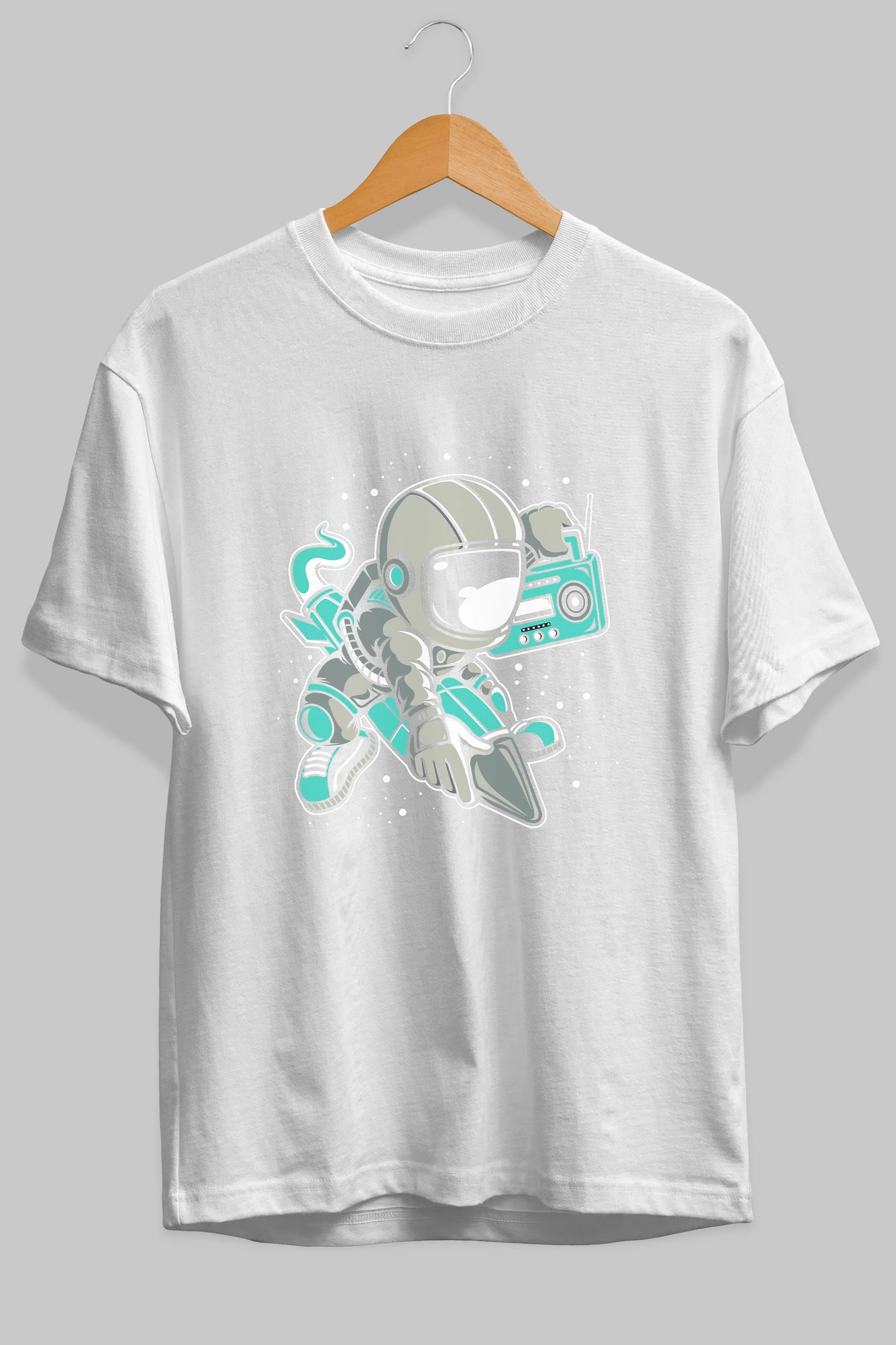 Astronaut Rocket (2) Ön Baskılı Oversize t-shirt Erkek Kadın Unisex