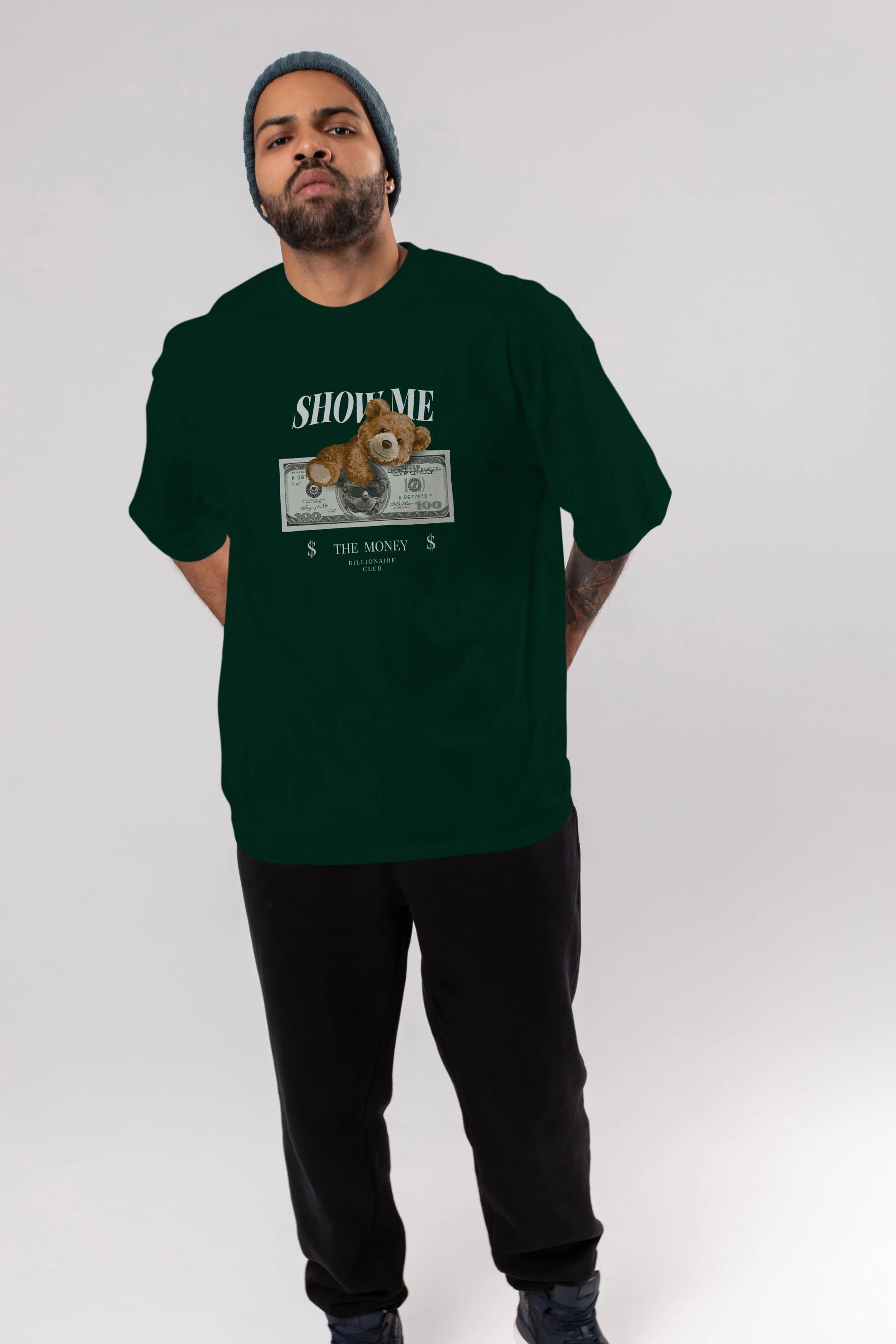 Teddy Bear The Money Ön Baskılı Oversize t-shirt Erkek Kadın Unisex %100 Pamuk