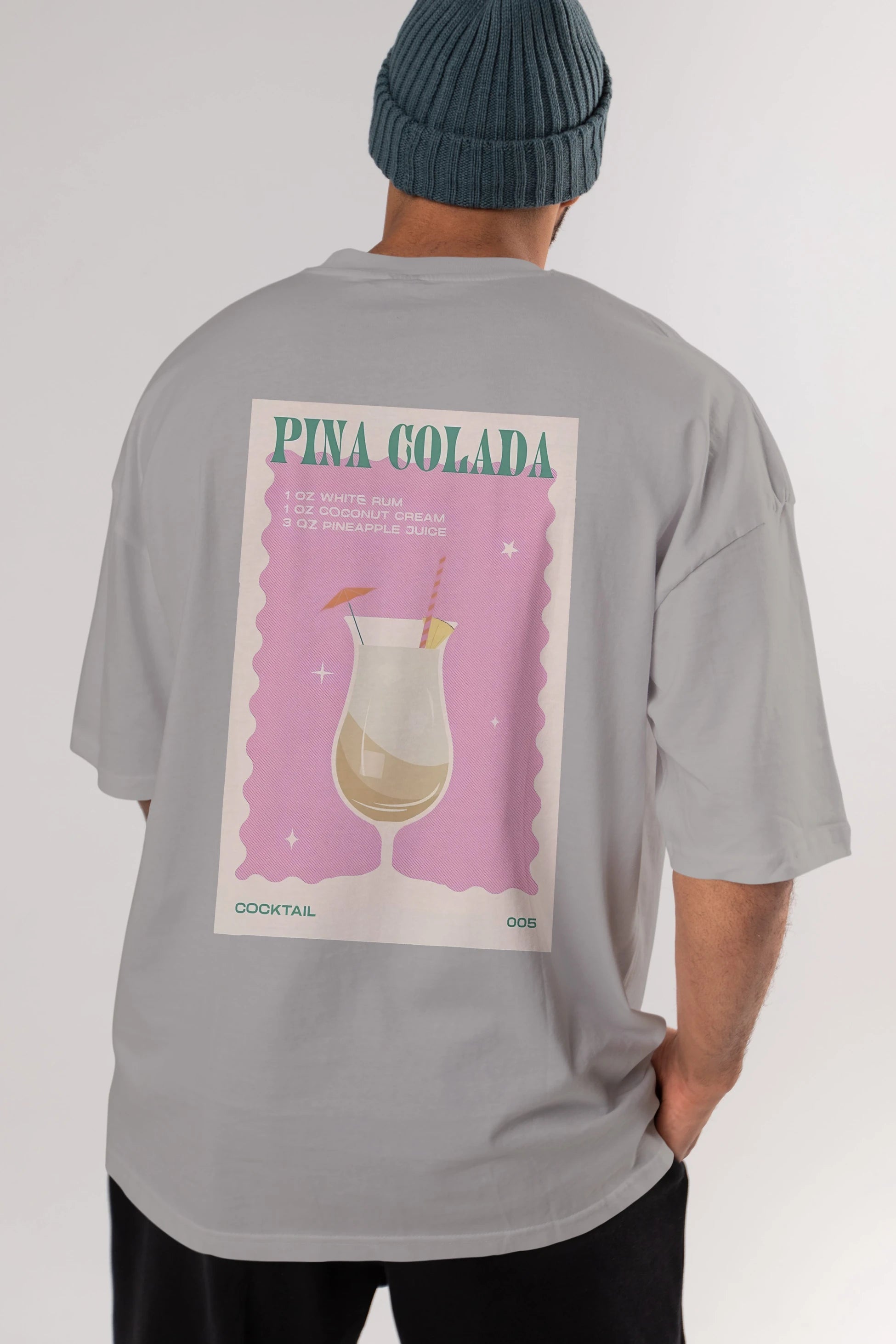 Pina Colada 3 Arka Baskılı Oversize t-shirt Erkek Kadın Unisex %100 Pamuk Bisiklet Yaka tişort