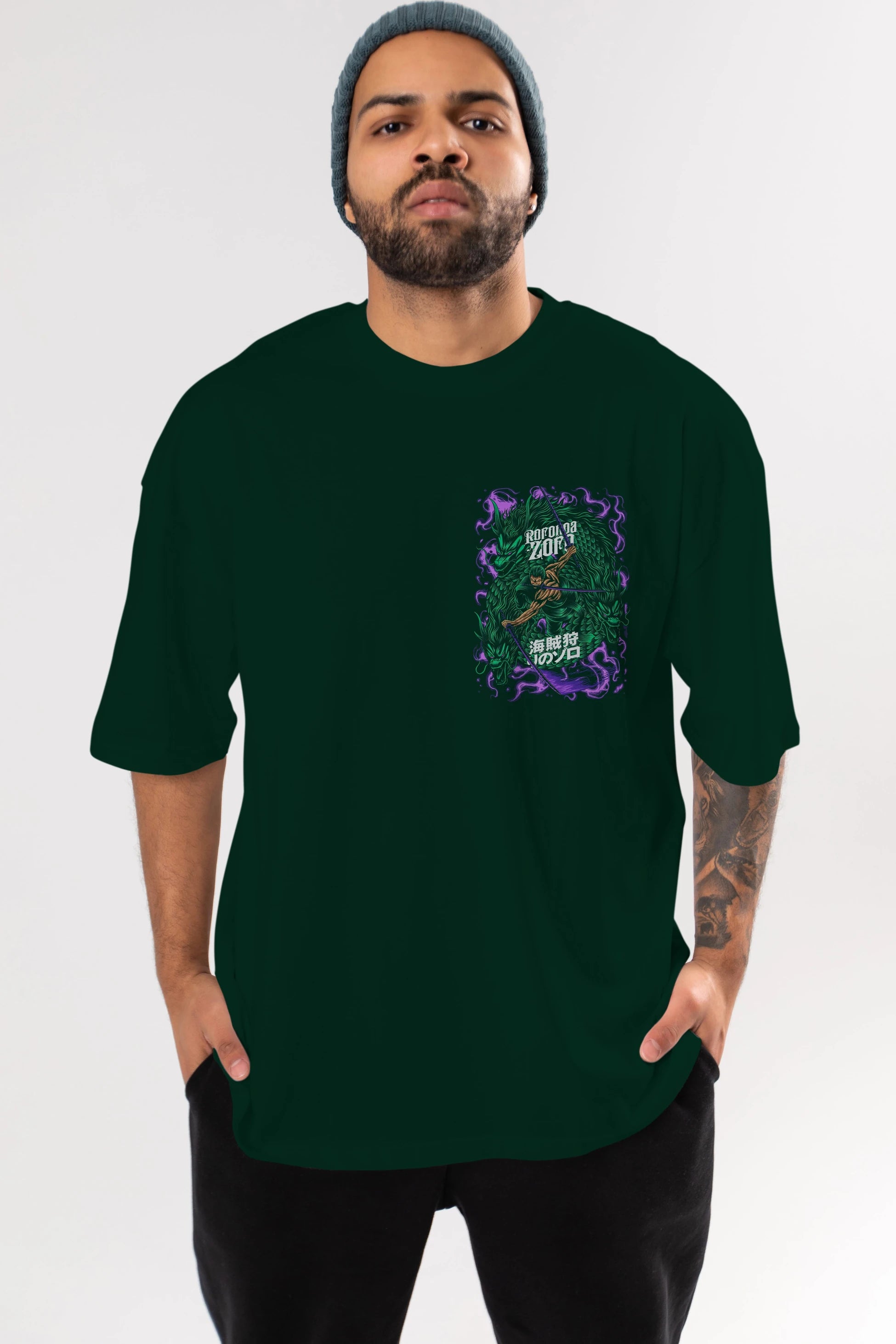 RORONOA ZORO 5 Ön Sol Baskılı Oversize t-shirt Erkek Kadın Unisex %100 Pamuk Bisiklet Yaka tişort