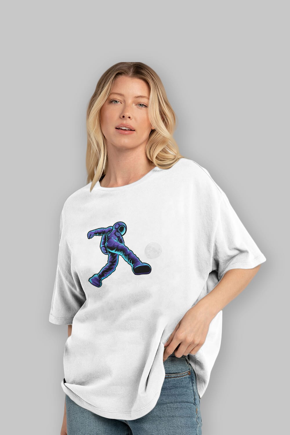 Astroball in Space Sticker Ön Baskılı Oversize t-shirt Erkek Kadın Unisex