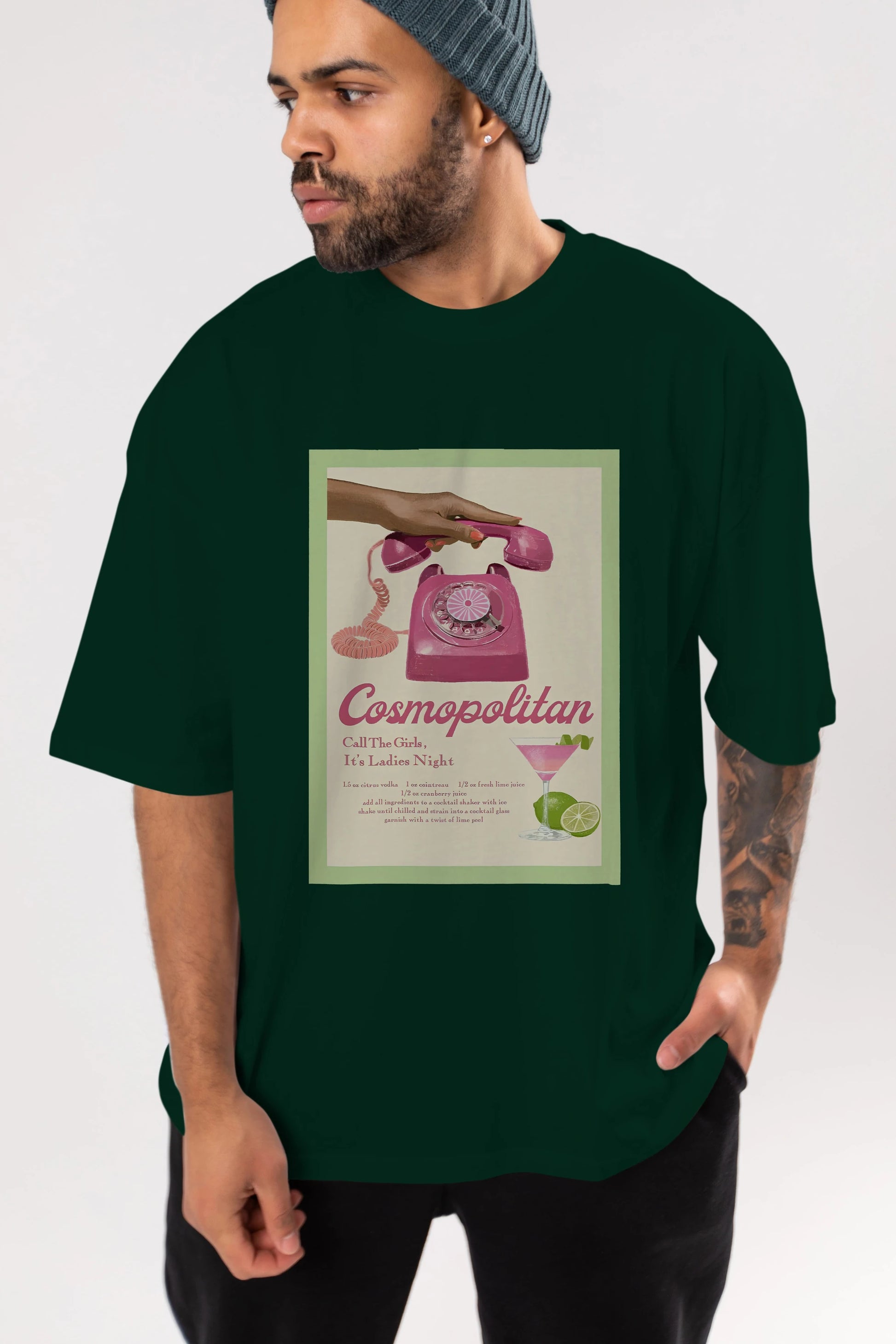 Cosmopolitan 5 Ön Baskılı Oversize t-shirt Erkek Kadın Unisex %100 Pamuk Bisiklet Yaka tişort