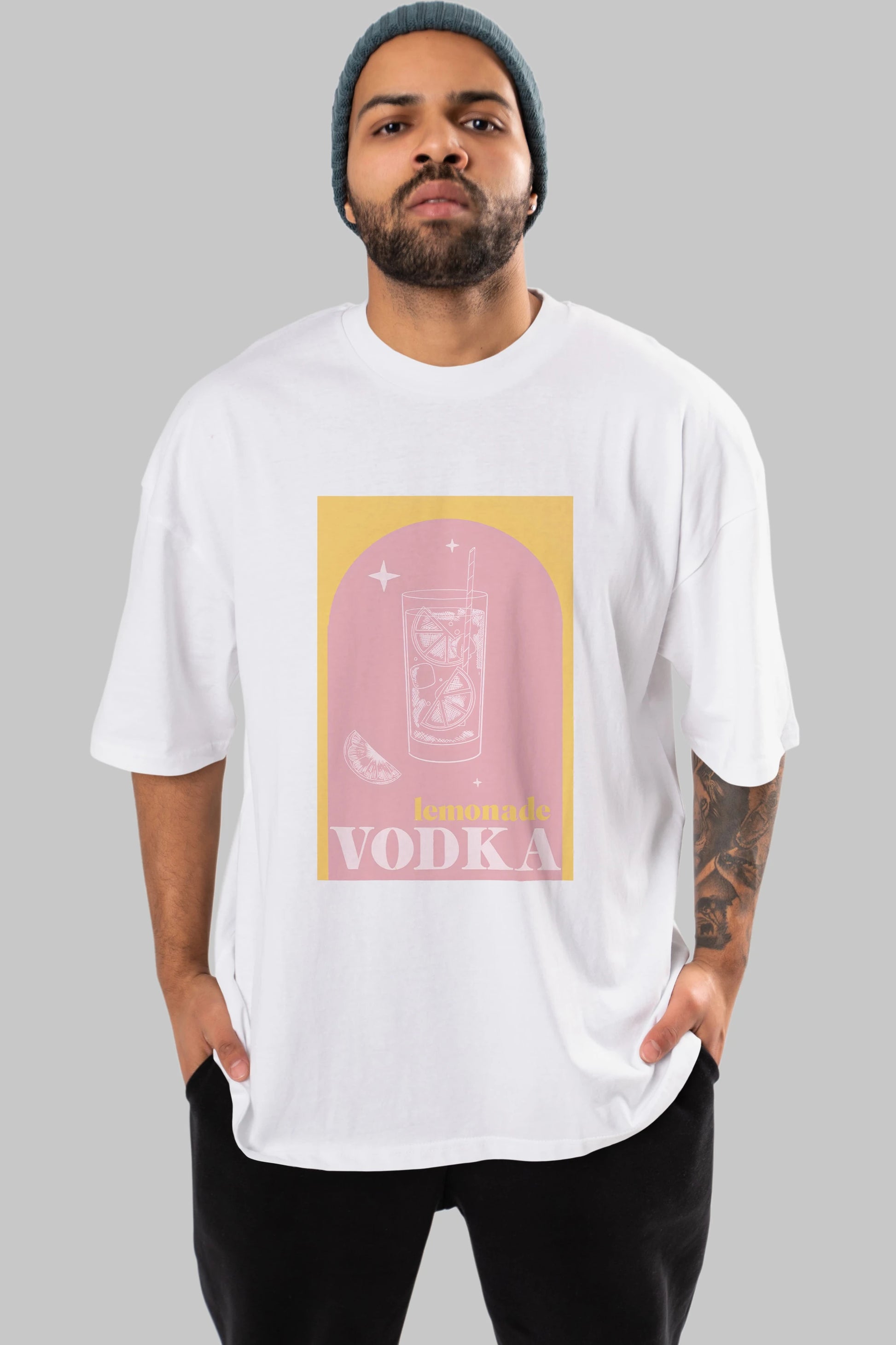 Vodka Limon Ön Baskılı Oversize t-shirt Erkek Kadın Unisex %100 Pamuk Bisiklet Yaka tişort
